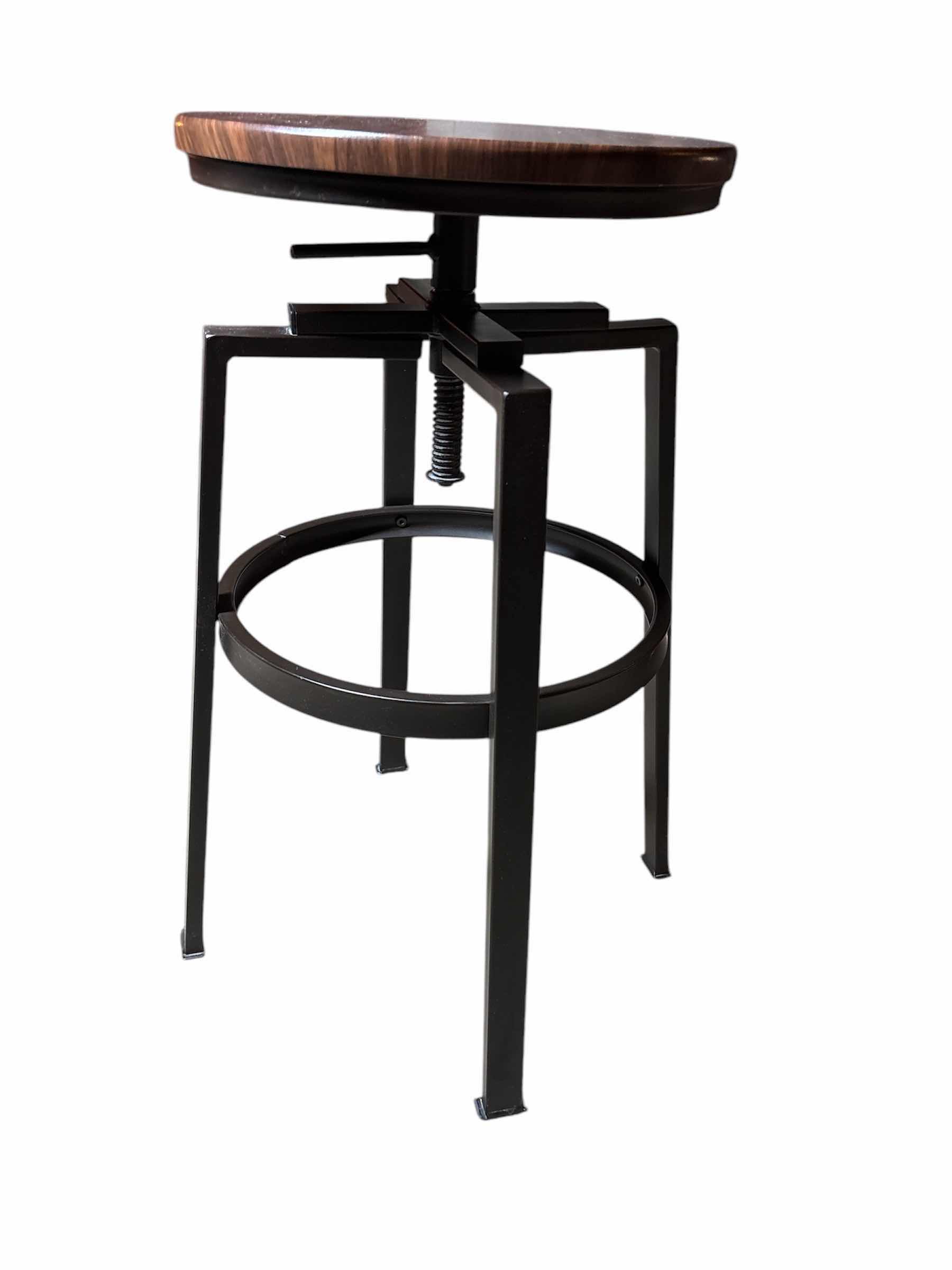 Photo 1 of COSTWAY VINTAGE ADJUSTABLE BAR STOOL, WOOD/METAL INDUSTRIAL BACKLESS PUB CHAIR DESIGN