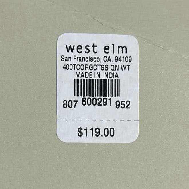 Photo 1 of NEW WEST ELM 4 PC ORGANIC QUEEN SHEET SET, 400 THREAD COUNT, WHITE