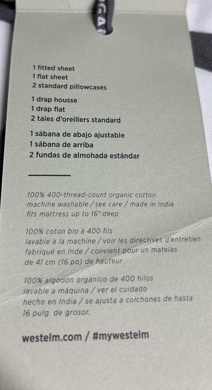 Photo 1 of NEW WEST ELM 4 PC ORGANIC QUEEN SHEET SET, 400 THREAD COUNT, WHITE