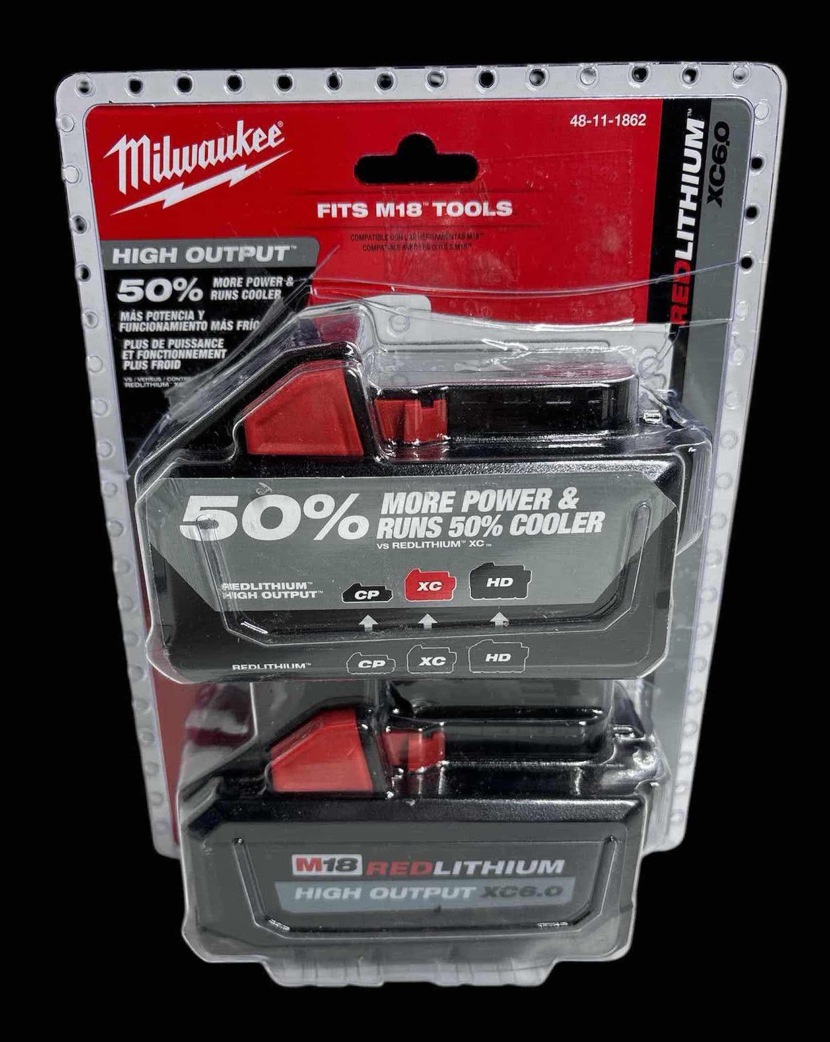 Photo 1 of NEW 2-PACK MILWAUKEE M-18 LITHIUM-ION HIGH OUTPUT XC6.0 BATTERY PACK (48-11-1862)