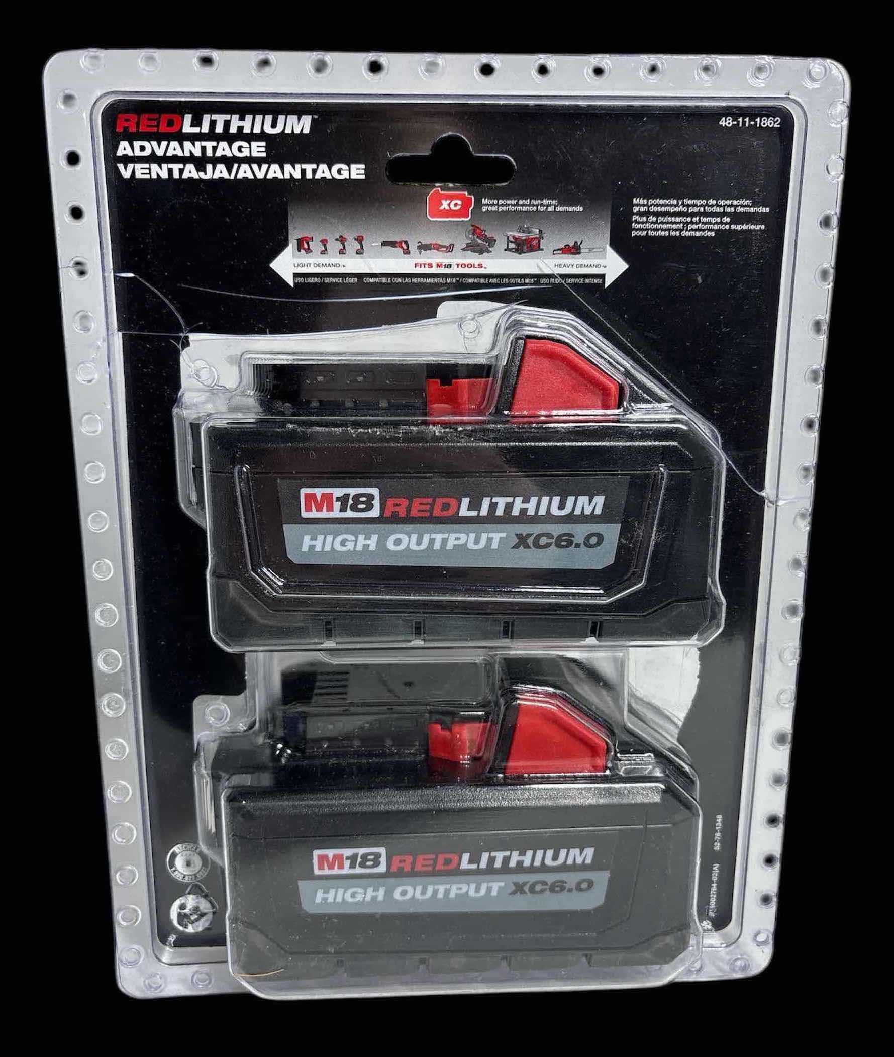 Photo 1 of NEW 2-PACK MILWAUKEE M-18 LITHIUM-ION HIGH OUTPUT XC6.0 BATTERY PACK (48-11-1862)