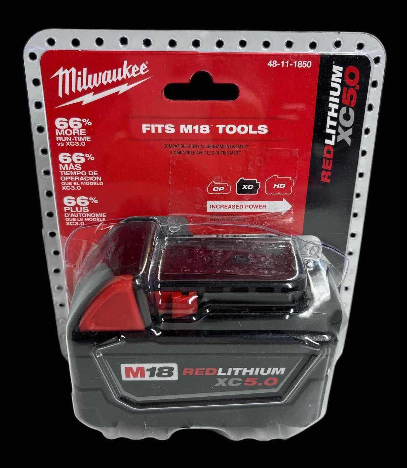 Photo 1 of NEW MILWAUKEE 18-VOLT 5.0Ah LITHIUM-ION XC5.0 EXTENDED CAPACITY BATTERY PACK, FITS M18 TOOLS (48-11-1850)