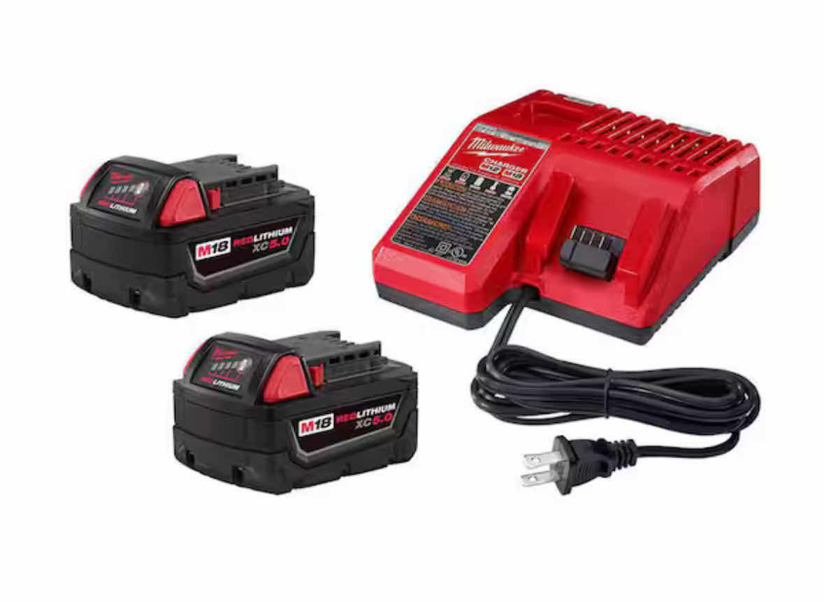 Photo 1 of NEW MILWAUKEE M18, 18 VOLT LITHIUM-ION XC STARTER KIT W TWO 5.0Ah BATTERIES & CHARGER (48-59-1852B)