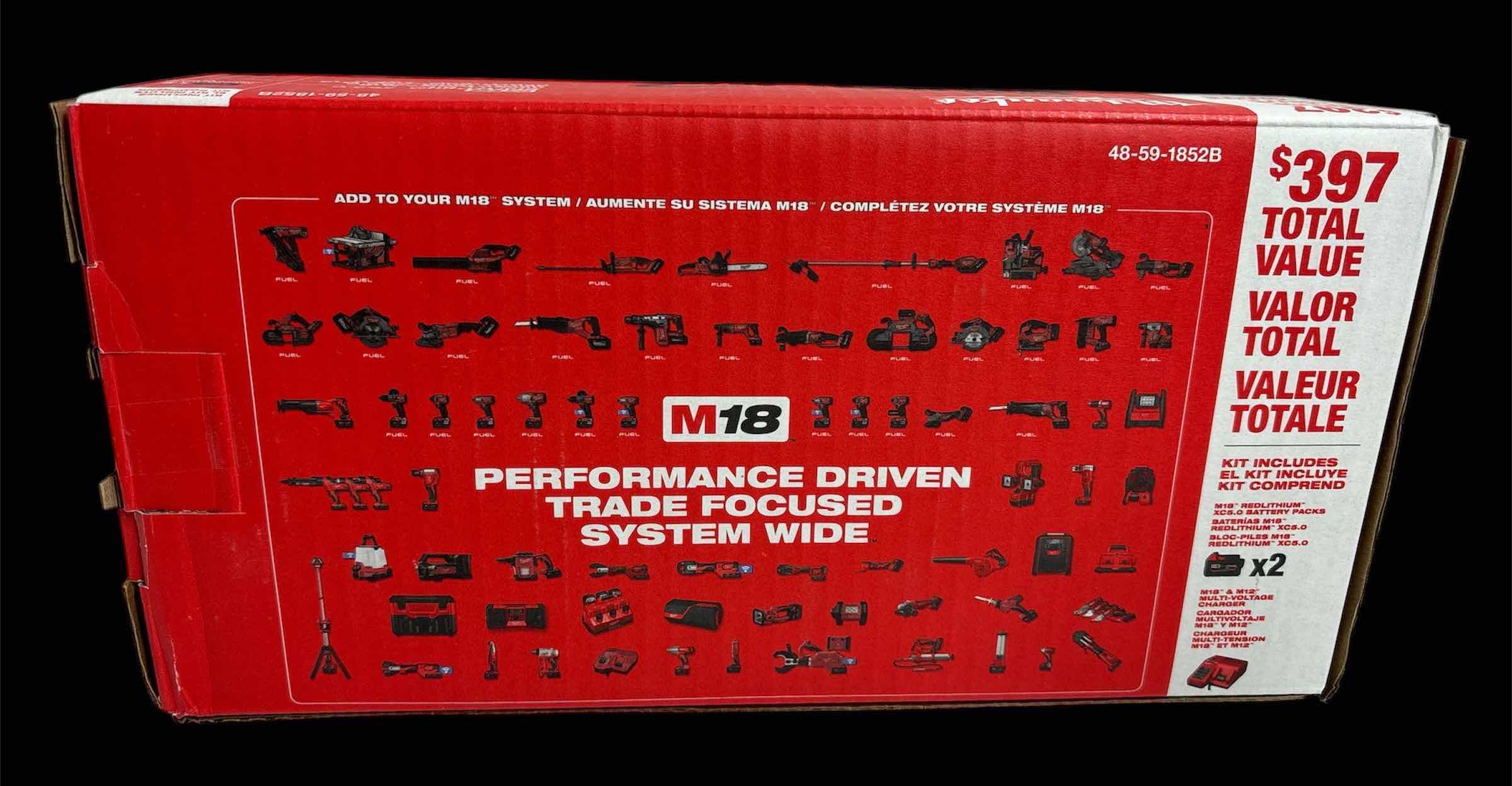 Photo 1 of NEW MILWAUKEE M18, 18 VOLT LITHIUM-ION XC STARTER KIT W TWO 5.0Ah BATTERIES & CHARGER (48-59-1852B)