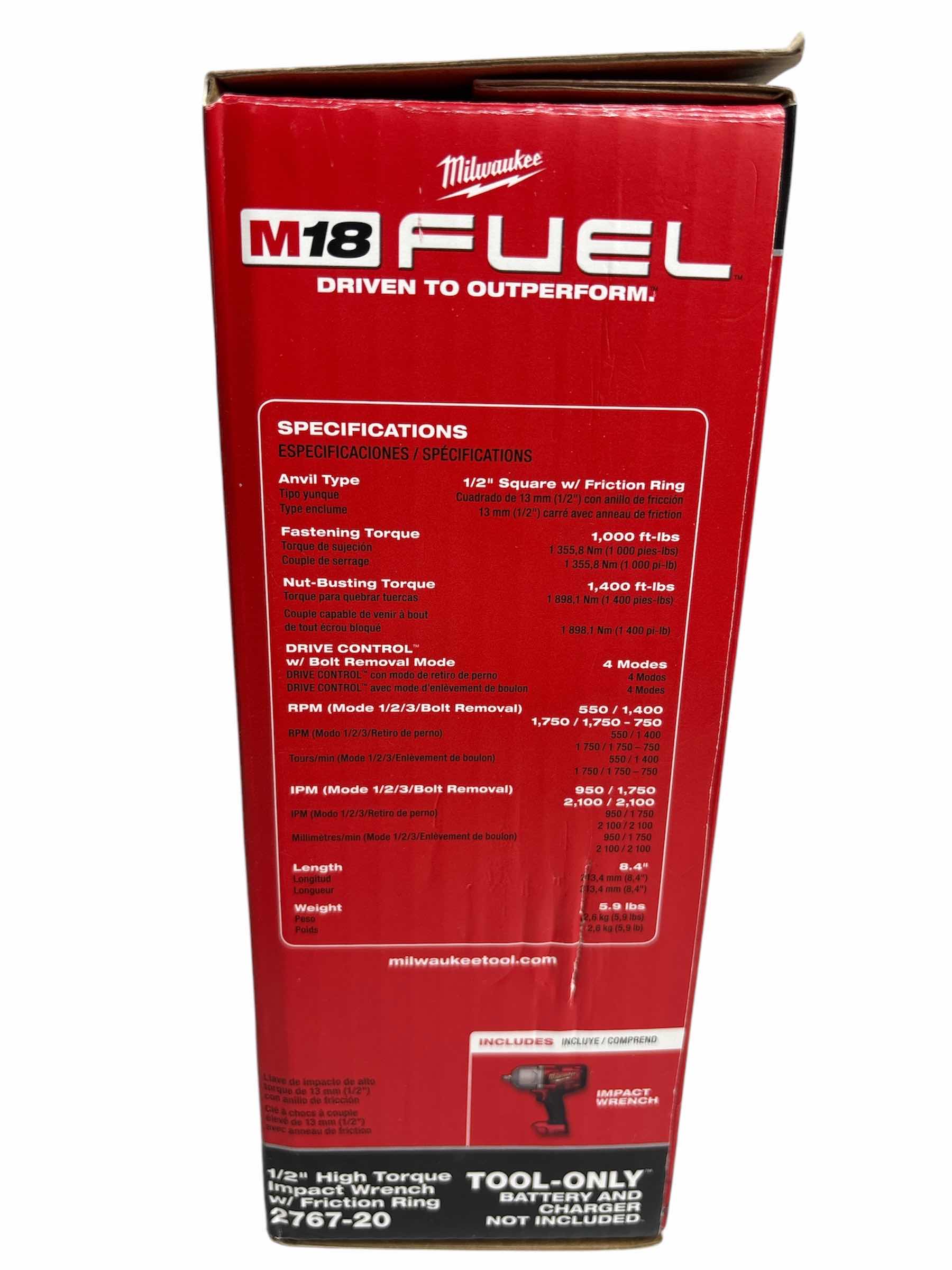 Photo 4 of NEW MILWAUKEE M18 FUEL 1/3” HIGH TORQUE IMPACT WRENCH W/FRICTION RING (2767-20)