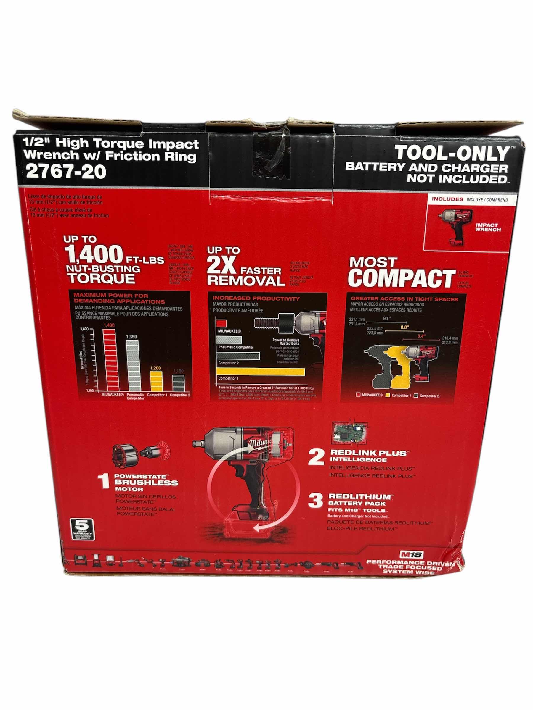 Photo 5 of NEW MILWAUKEE M18 FUEL 1/3” HIGH TORQUE IMPACT WRENCH W/FRICTION RING (2767-20)