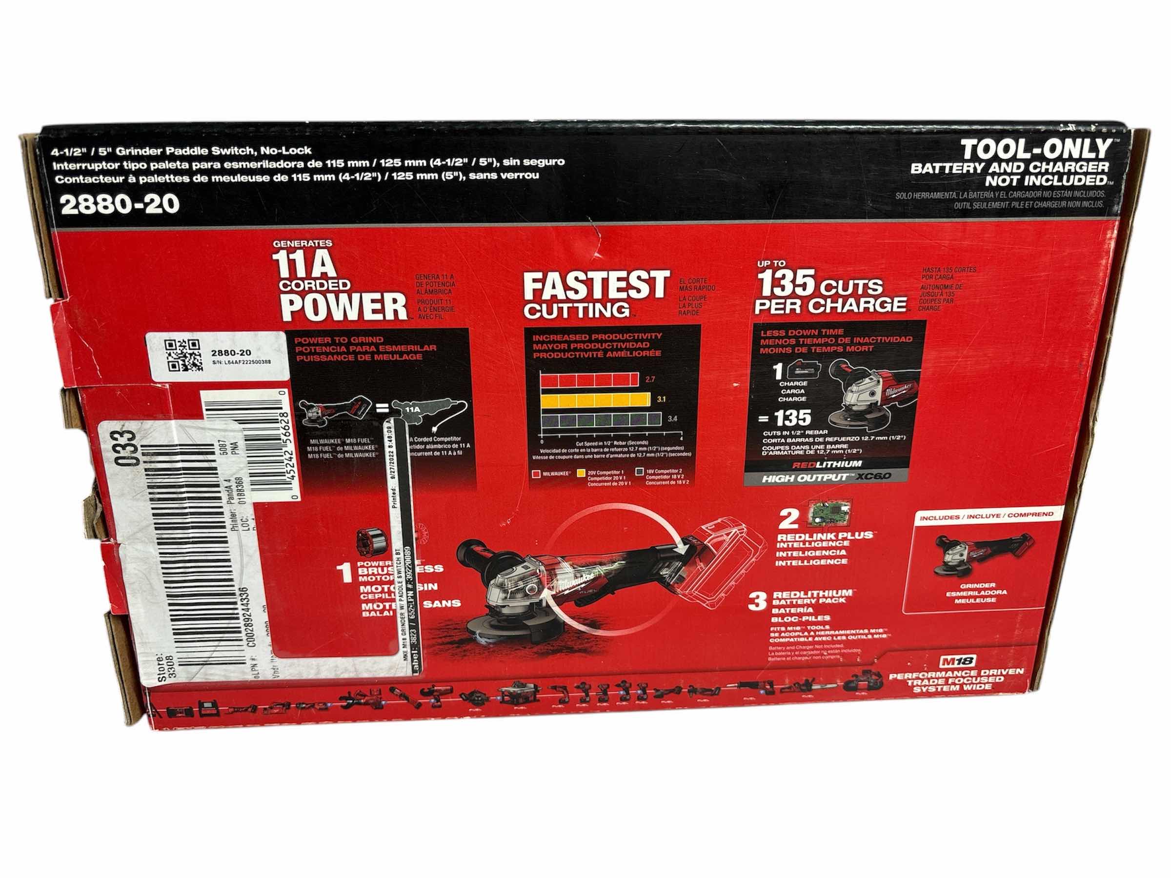 Photo 1 of NEW M18 FUEL MILWAUKEE 4-1/2”/5” GRINDER PADDLE SWITCH, NO-LOCK (2880-20)