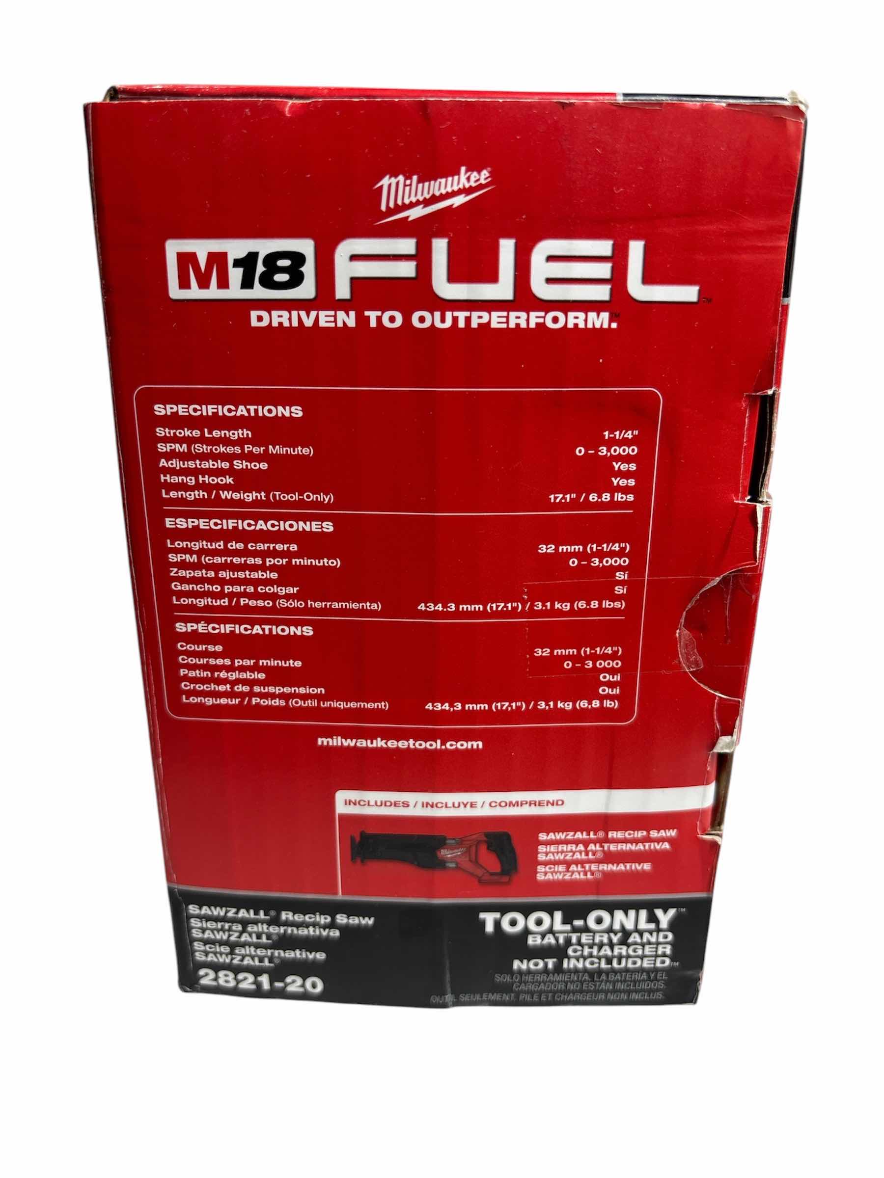 Photo 8 of NEW MILWAUKEE M18 FUEL  GEN-2 18V LITHIUM-ION BRUSHLESS CORDLESS SAWZALL RECIPROCATING SAW (2821-20)