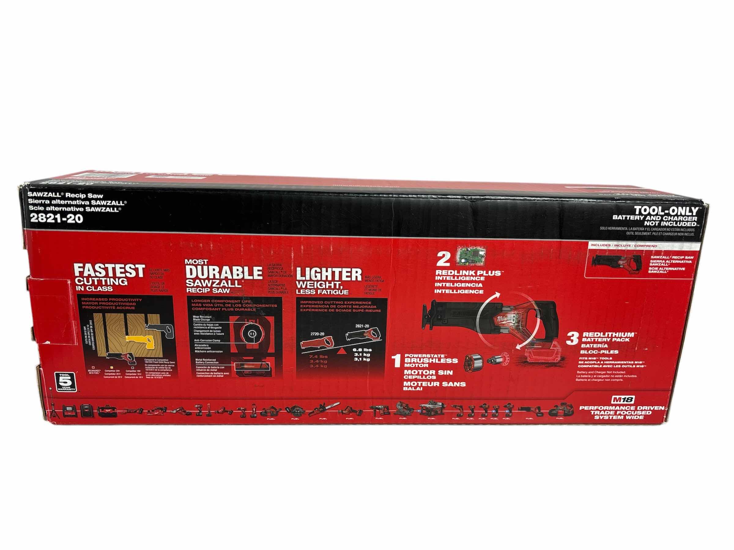 Photo 9 of NEW MILWAUKEE M18 FUEL  GEN-2 18V LITHIUM-ION BRUSHLESS CORDLESS SAWZALL RECIPROCATING SAW (2821-20)