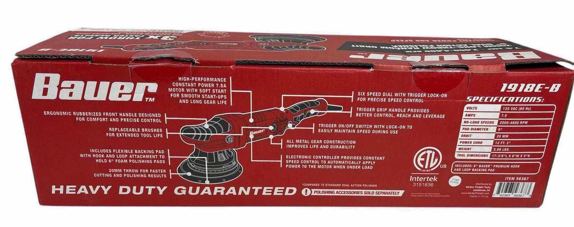 Photo 1 of NEW BAUER 20MM LONG-THROW RANDOM ORBIT 6” DA POLISHER, 7.5 AMP 2000-4000 RPM (1918E-B)