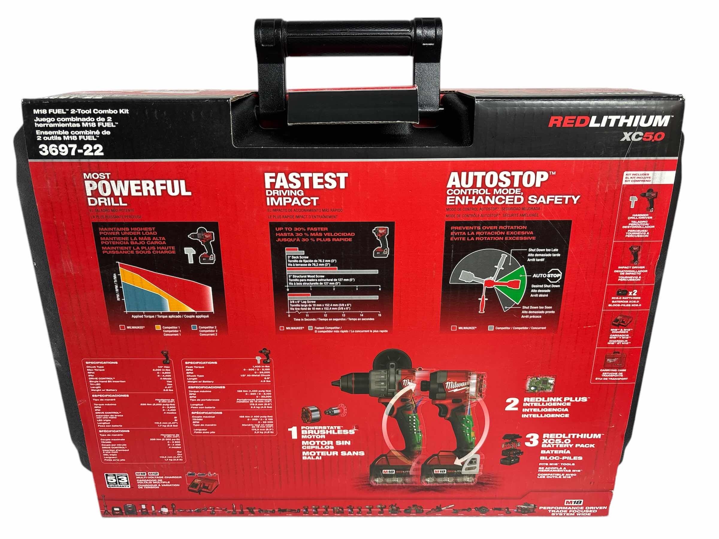 Photo 12 of NEW MILWAUKEE M18 FUEL 18V LITHIUM-ION BRUSHLESS CORDLESS HAMMER DRILL & IMPACT DRIVER 2-TOOL COMBO KIT, INCLUDES 2 BATTERIES, CHARGER & CARRYING CASE (3697-22)