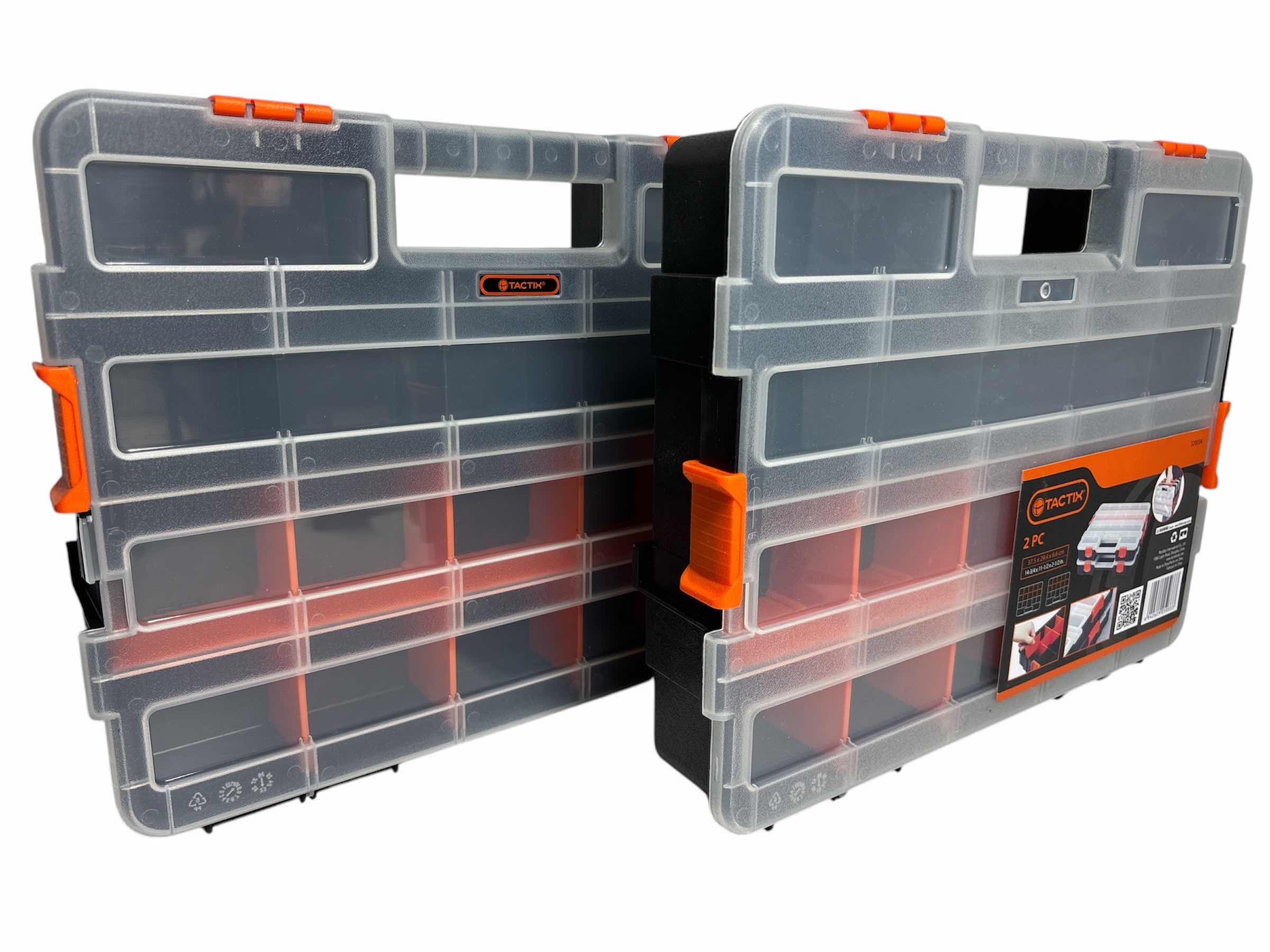 Photo 4 of NEW TACTIX 2-PACK 15 COMPARTMENT INTERLOCKING SMALL PARTS ORGANIZER, BLACK (320034)