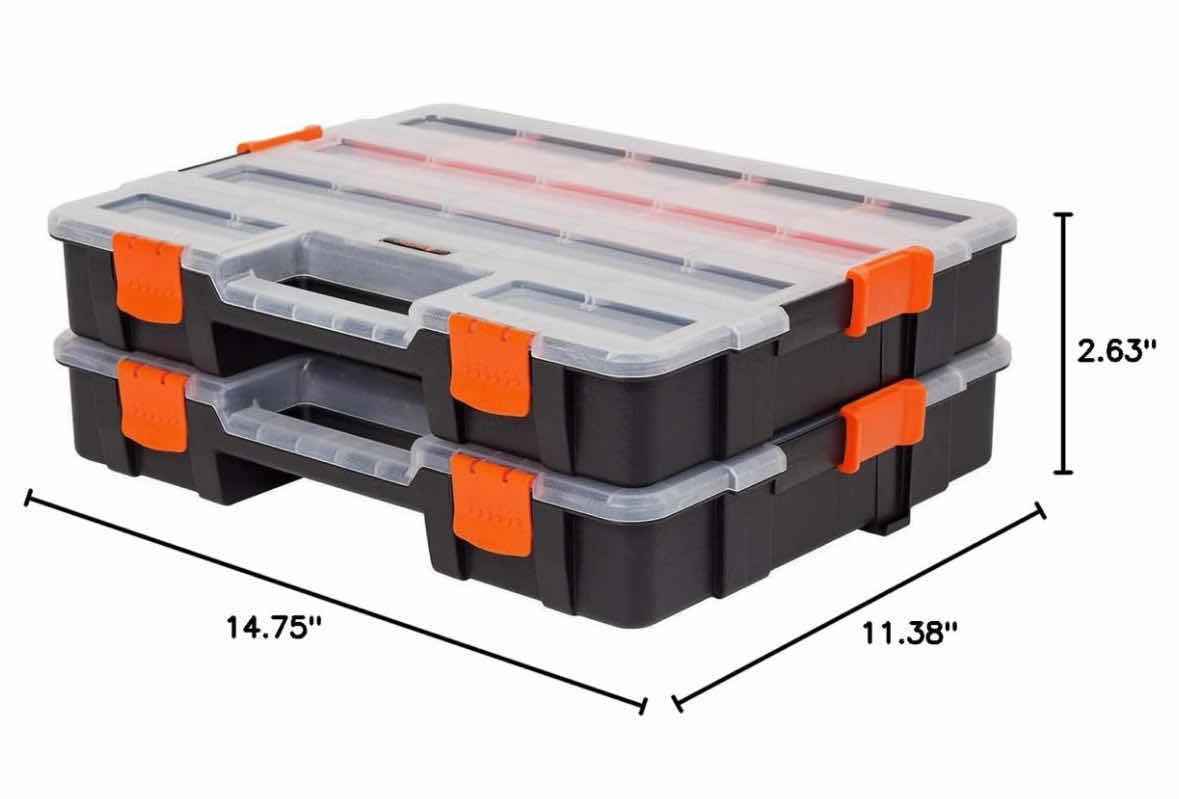Photo 5 of NEW TACTIX 2-PACK 15 COMPARTMENT INTERLOCKING SMALL PARTS ORGANIZER, BLACK (320034)