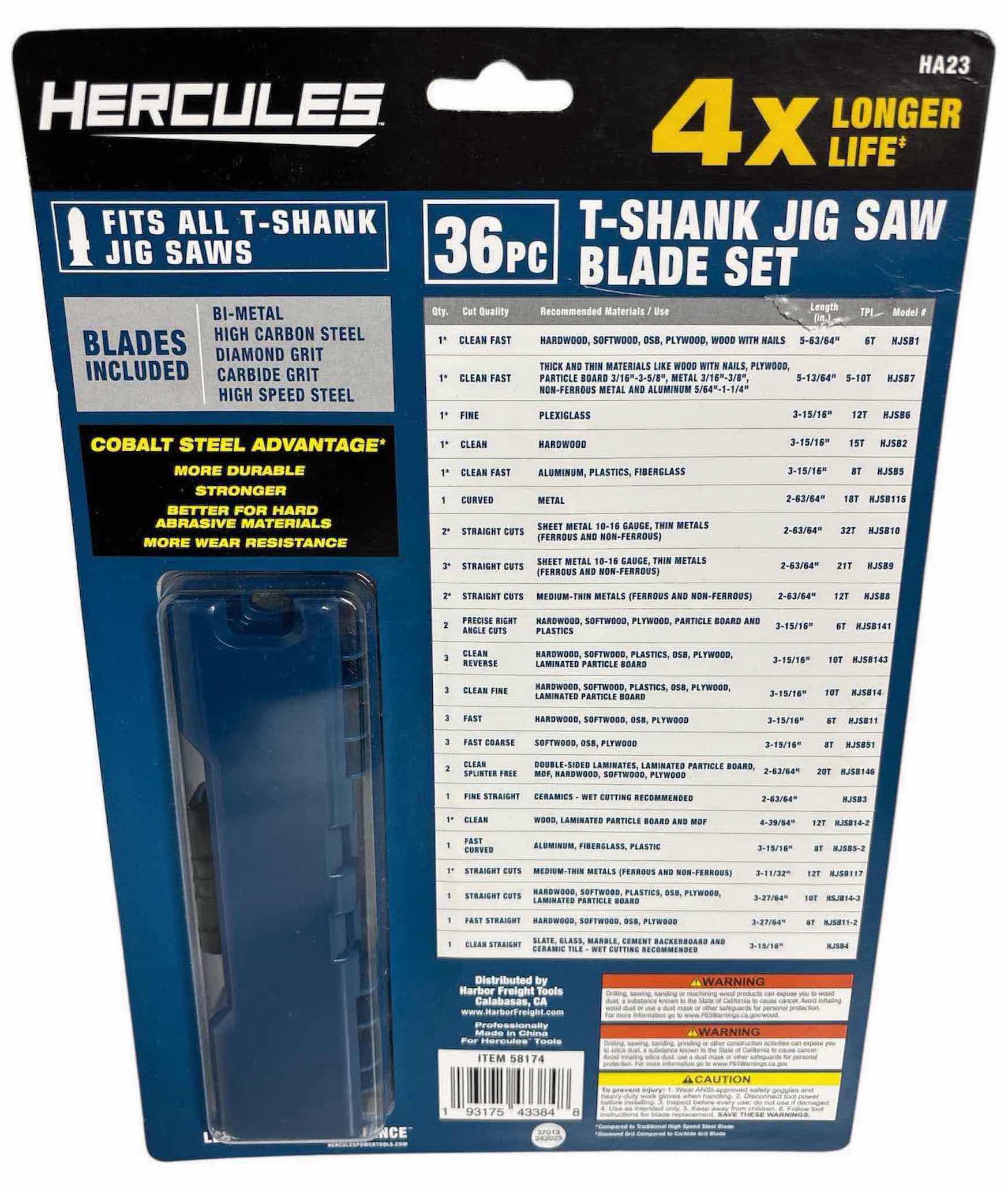 Photo 1 of NEW HERCULES 36 PC T-SHANK JIG SAW BLADE SET, COBALT & HARDENED STEEL BLADES (HA23)