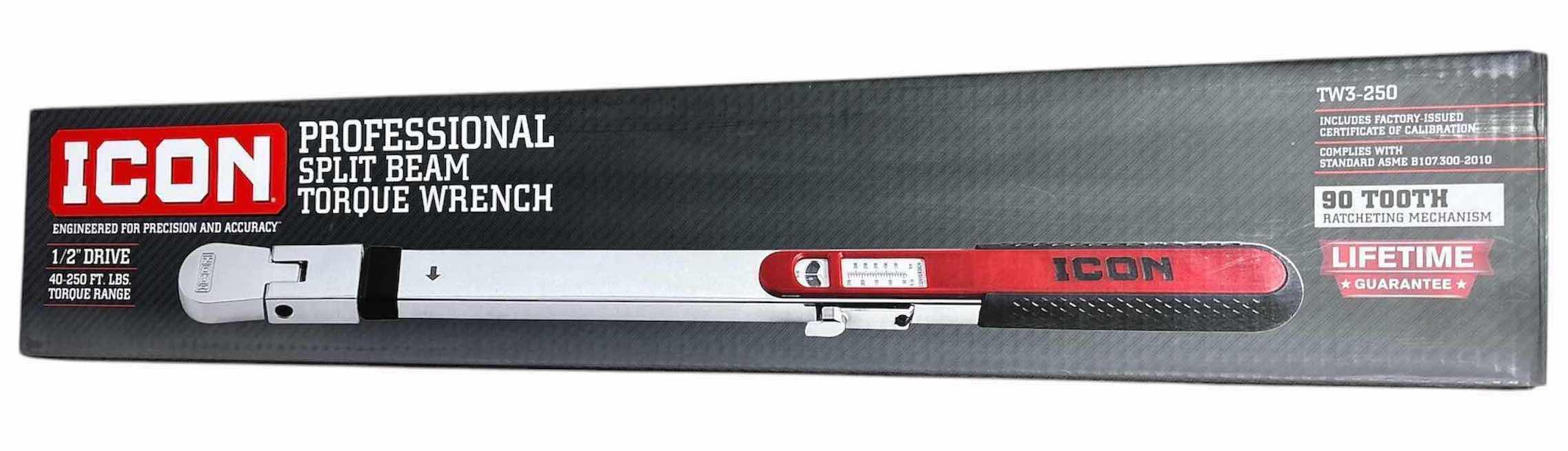 Photo 1 of NEW ICON 1/2” DRIVE 40-250 FT LBS PROFESSIONAL SPLIT BEAM TORQUE WRENCH (TW3-250)