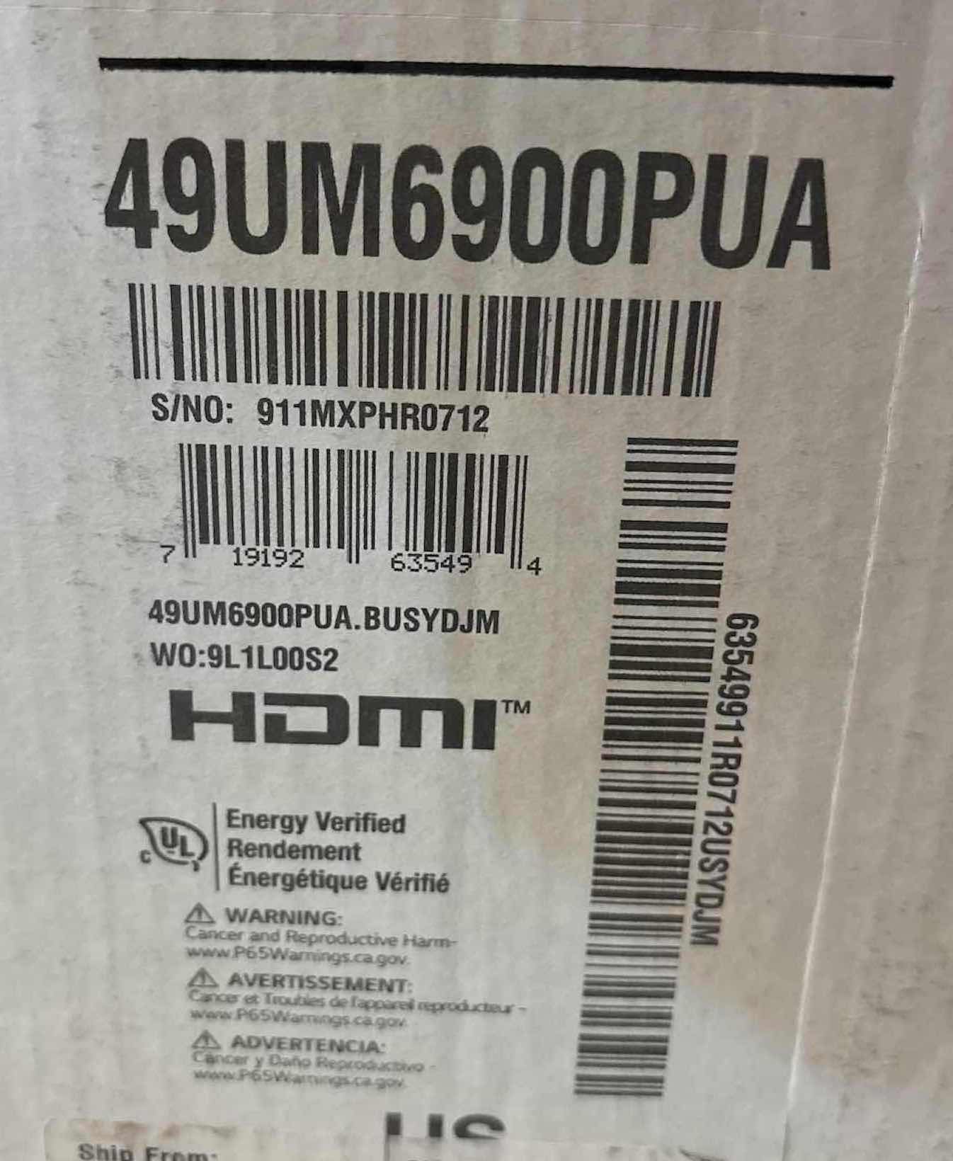 Photo 1 of LG 49” CLASS 4K SMART UHD TV (49UM6900PUA)