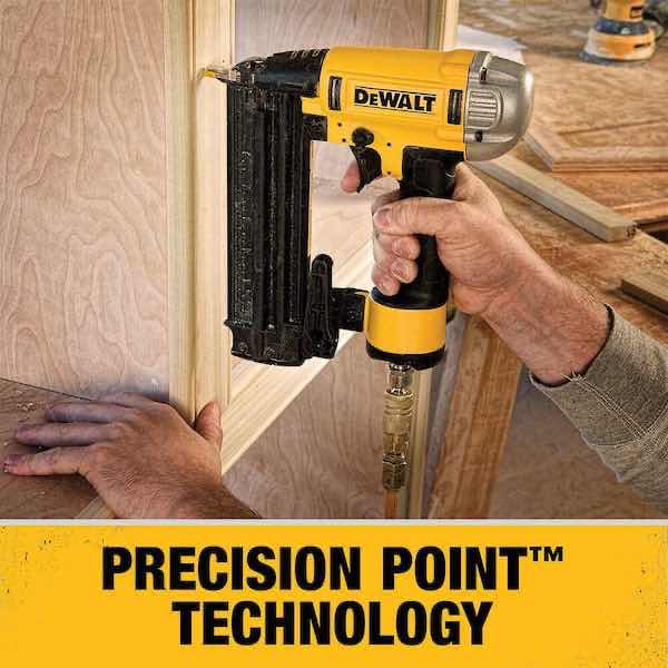 Photo 5 of DEWALT HEAVY DUTY COMPRESSOR COMBO KIT, 18GA BRAD PRECISION POINT NAILER (DWFP12233), 6 GAL OIL-FREE AIR COMPRESSOR (DWFP55126) & 50’ PVC/RUBBER BLEND AIR HOSE (DW1KIT18PP)