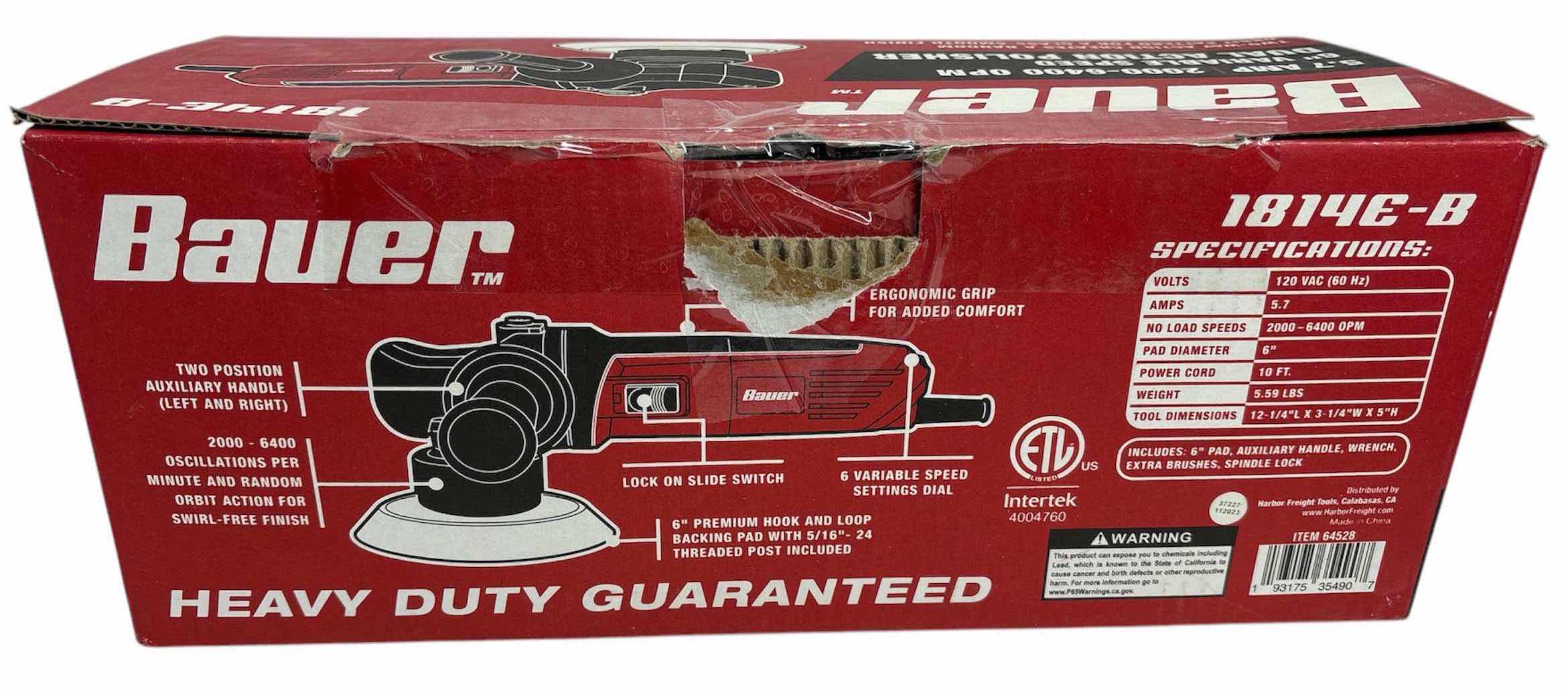 Photo 1 of NEW BAUER 6” VARIABLE SPEED DUAL ACTION POLISHER, 5.7 AMP 2000-6400 OPM (1814E-B)