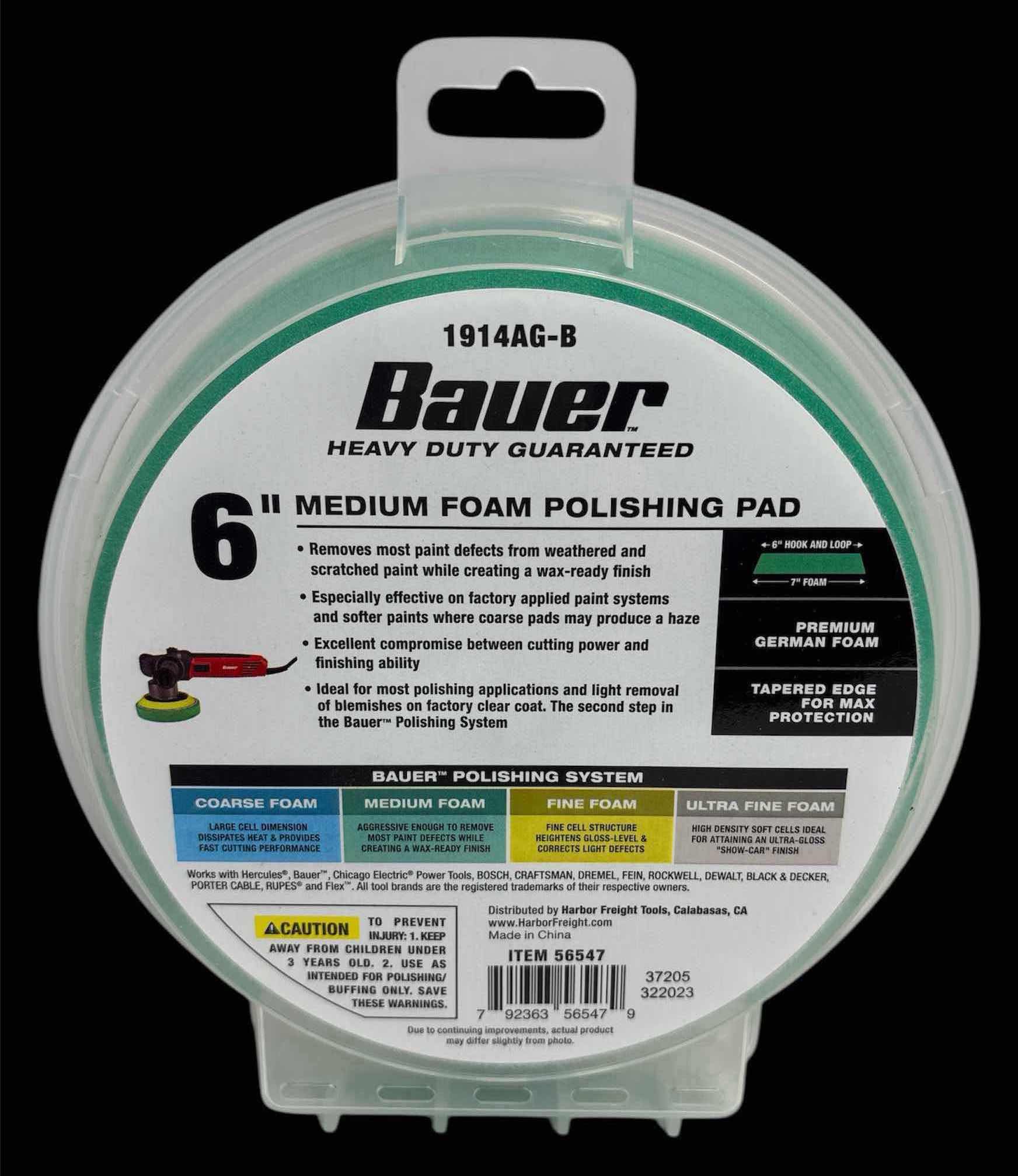 Photo 1 of NEW 2-PACK BAUER 6” HOOK & LOOP MEDIUM FOAM POLISHING PAD, 2ND STEP IN POLISHING SYSTEM (1914AG-B)