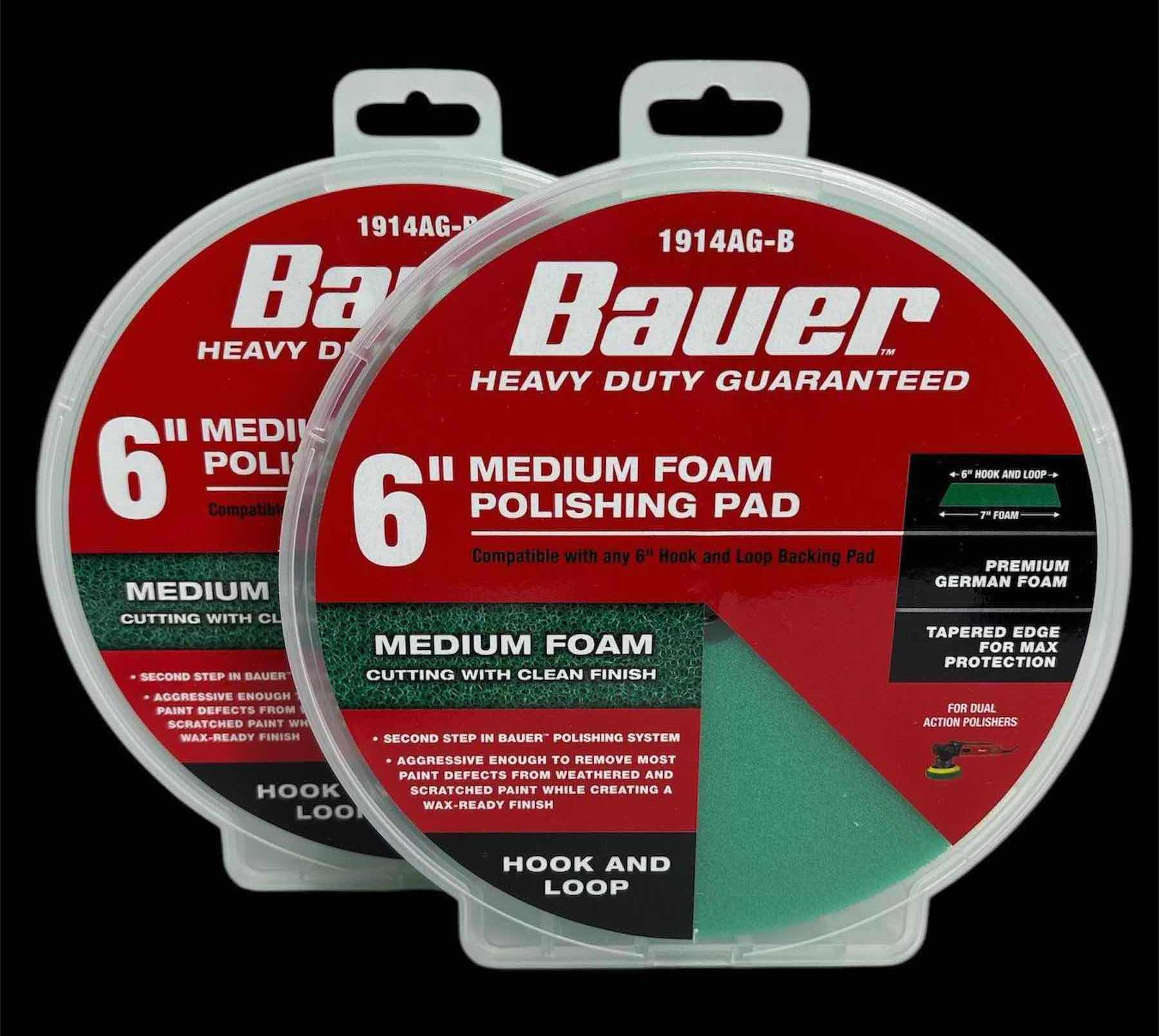 Photo 1 of NEW 2-PACK BAUER 6” HOOK & LOOP MEDIUM FOAM POLISHING PAD, 2ND STEP IN POLISHING SYSTEM (1914AG-B)