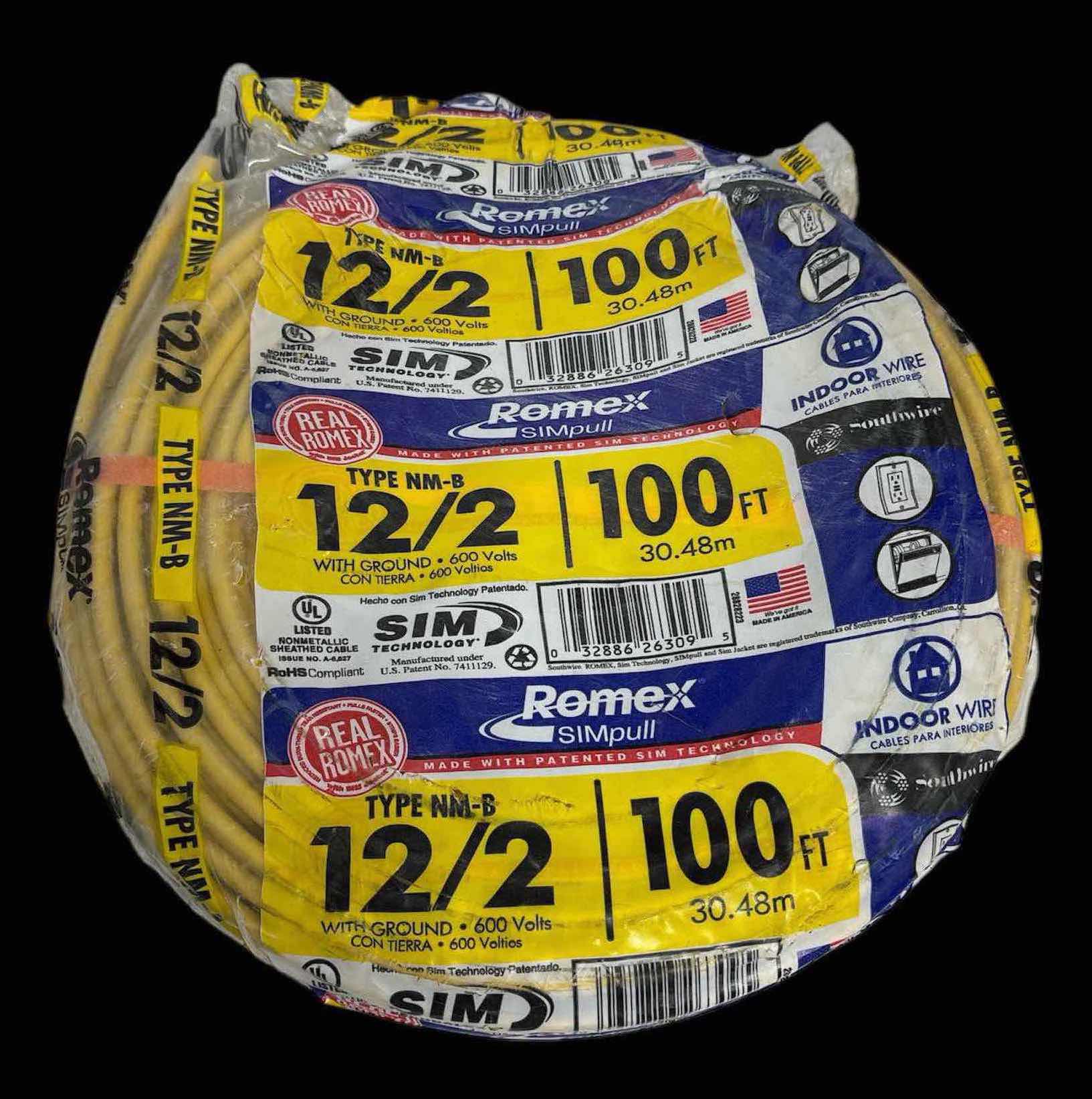 Photo 1 of NEW SOUTHWIRE 100FT 12/2 SOLID ROMEX SIMPULL CU NM-B W/G WIRE