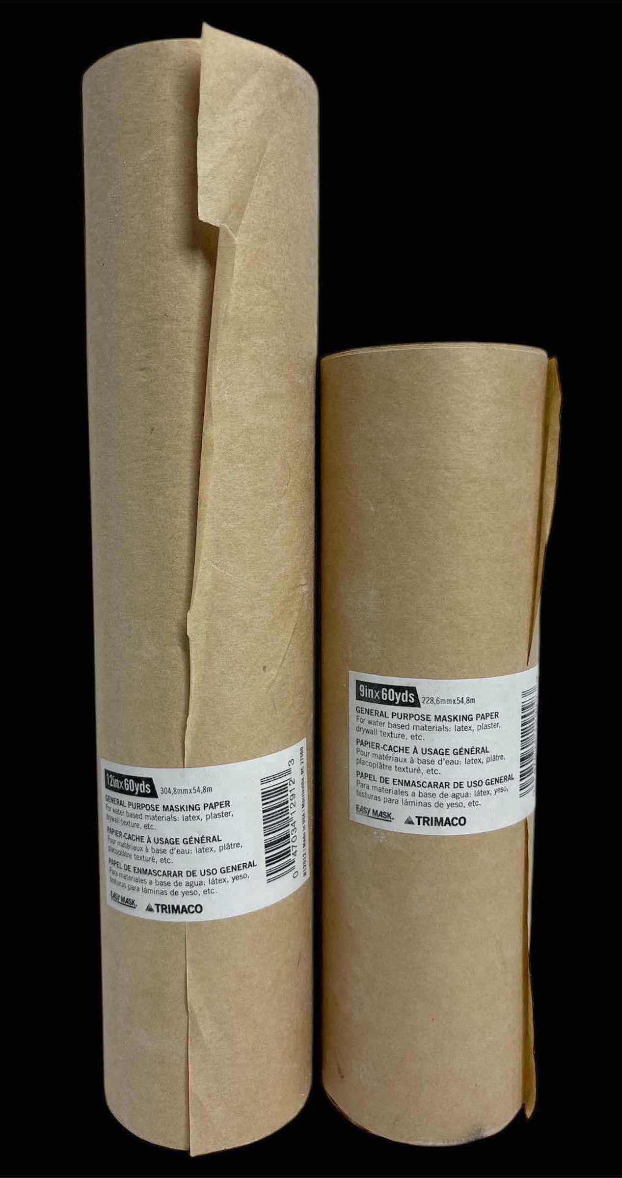 Photo 1 of NEW 2-PACK TRIMACO EASY MASK GENERAL PURPOSE MASKING PAPER, SIZES 12” X 60YDS (12912) & 9” X 60YDS (12909)