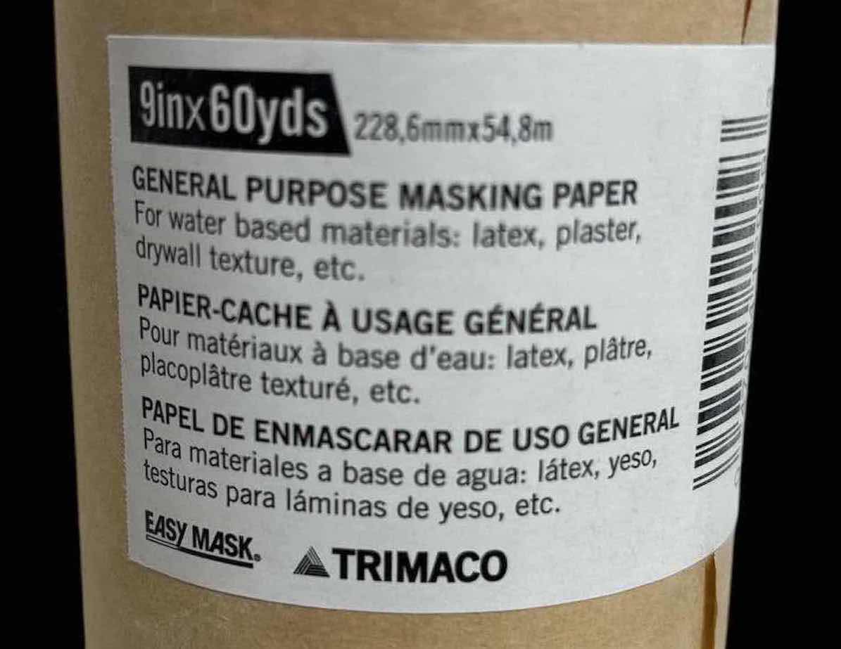 Photo 1 of NEW 2-PACK TRIMACO EASY MASK GENERAL PURPOSE MASKING PAPER, SIZES 12” X 60YDS (12912) & 9” X 60YDS (12909)