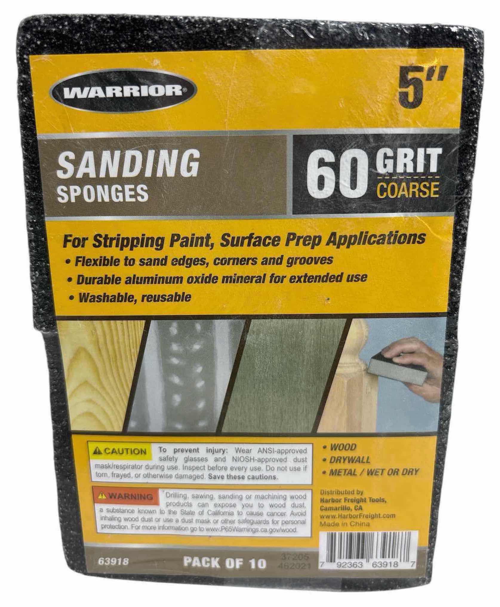 Photo 2 of NEW WARRIOR SANDING SPONGES, 10-PACK 60 GRIT COARSE 5” (63918), 9-PACK 100 GRIT MEDIUM 5” (63915) & 6-PACK ANGLED 100 GRIT MEDIUM 5” (63916)