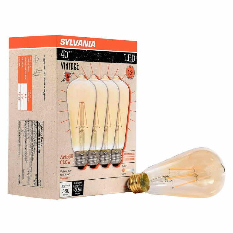 Photo 4 of NEW GREAT VALUE VINTAGE LED ST19 40 WATT AMBER FINISH 4-PACK BULBS & SYLVANIA VINTAGE ST19 40 WATT DIMMABLE AMBER GLOW 4-PACK BULBS