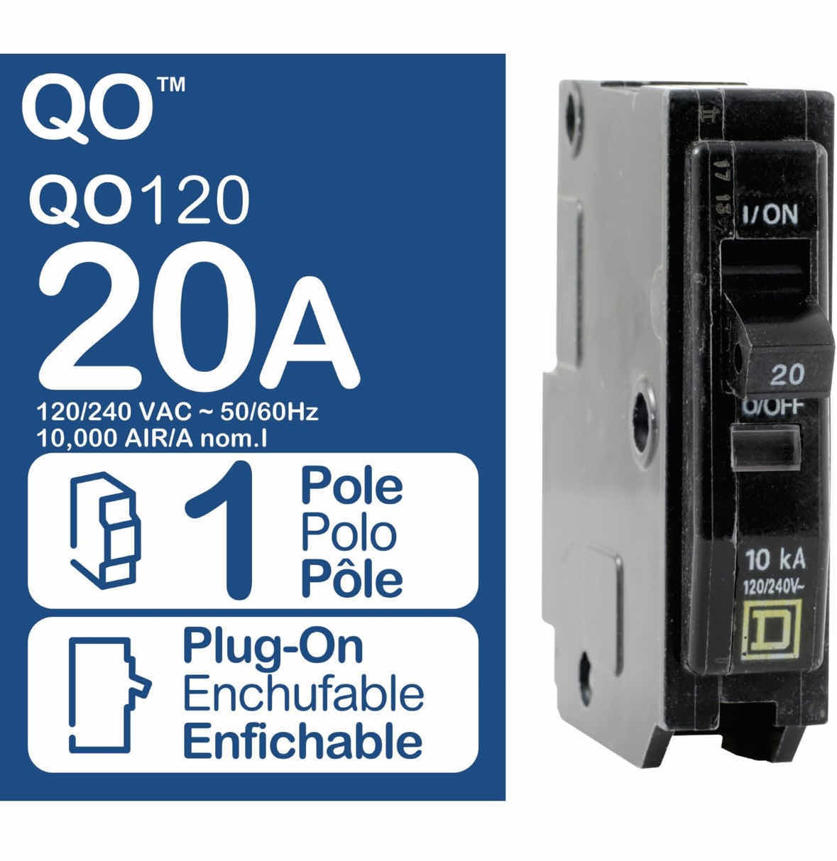 Photo 2 of NEW 5-PACK SCHNEIDER ELECTRIC SQUARE D QO120CP CIRCUIT BREAKER, 120V/UL LISTED/1 POLE-10kA/ STANDARD TYPE/PLUG-IN