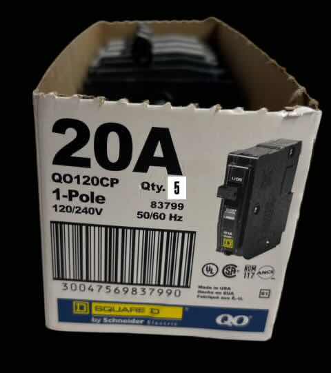 Photo 1 of NEW 5-PACK SCHNEIDER ELECTRIC SQUARE D QO120CP CIRCUIT BREAKER, 120V/UL LISTED/1 POLE-10kA/ STANDARD TYPE/PLUG-IN