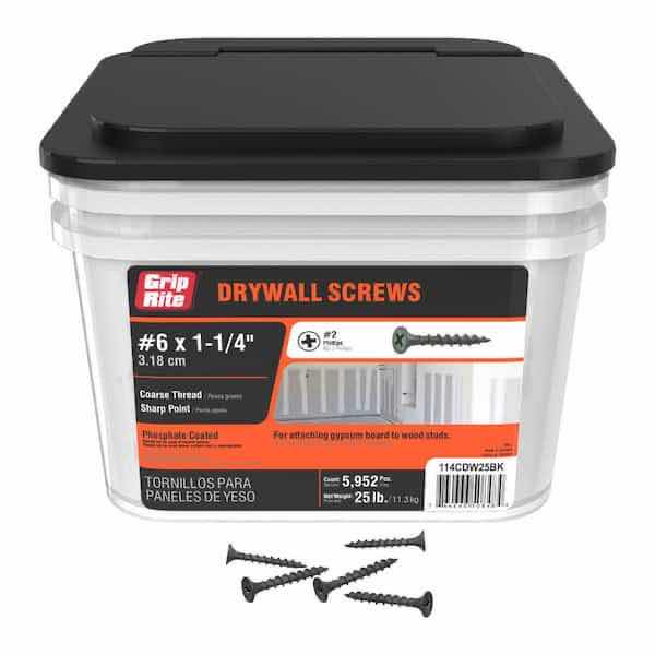 Photo 1 of GRIP-RITE #6 X 1.25” #2 PHILLIPS BUGLE HEAD COARSE THREAD SHARP POINT DRYWALL SCREWS 25LB BUCKET (APPROX 5,000 SCREWS IN BUCKET)