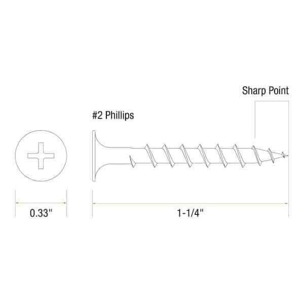 Photo 6 of GRIP-RITE #6 X 1.25” #2 PHILLIPS BUGLE HEAD COARSE THREAD SHARP POINT DRYWALL SCREWS 25LB BUCKET (APPROX 5,000 SCREWS IN BUCKET)
