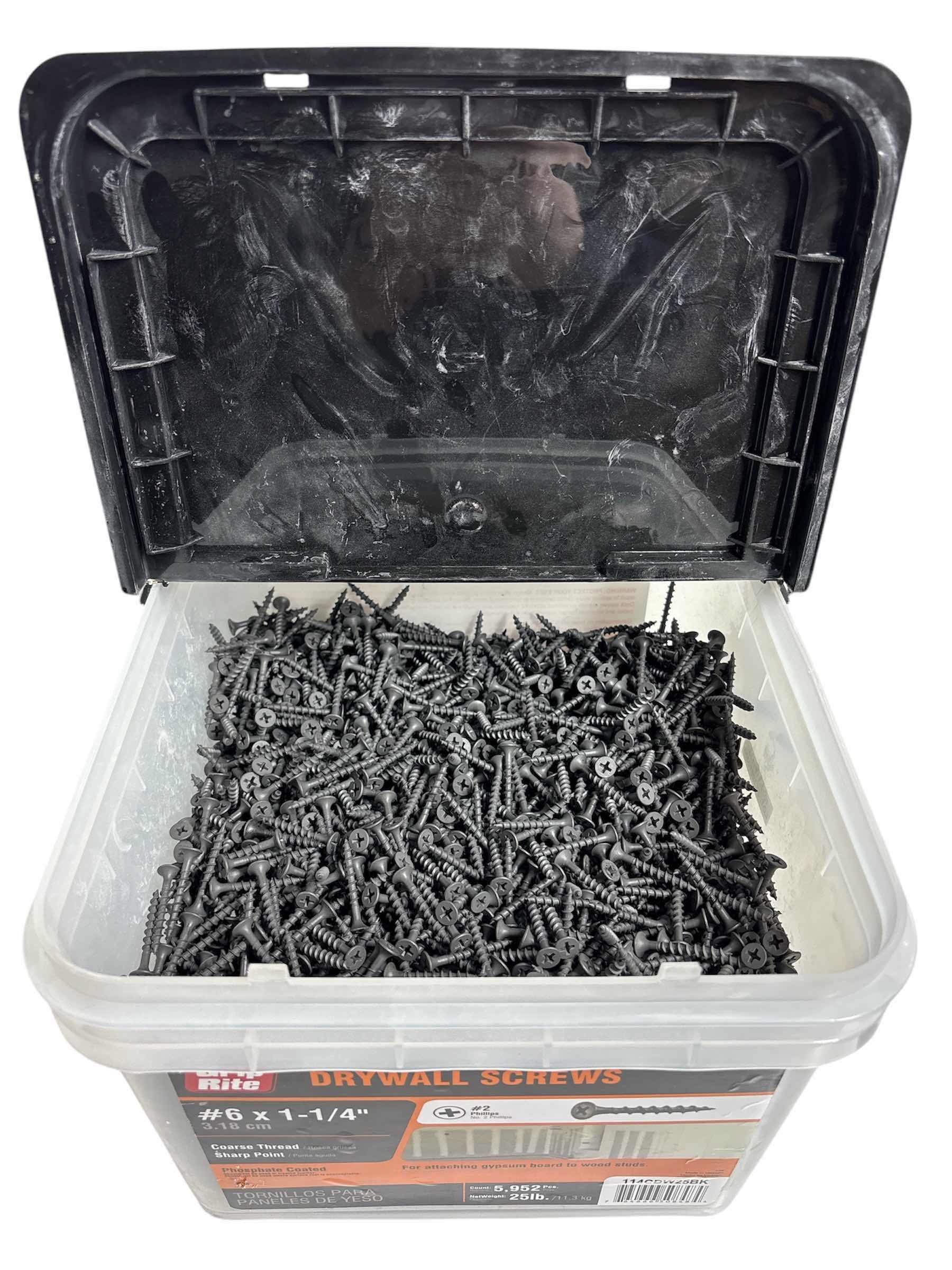 Photo 2 of GRIP-RITE #6 X 1.25” #2 PHILLIPS BUGLE HEAD COARSE THREAD SHARP POINT DRYWALL SCREWS 25LB BUCKET (APPROX 5,000 SCREWS IN BUCKET)