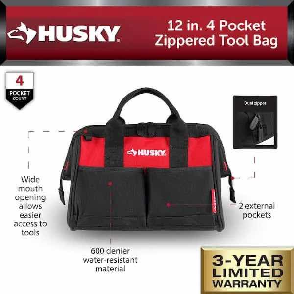 Photo 1 of NEW HUSKY 12” ZIPPERED 4-POCKET TOOL BAG