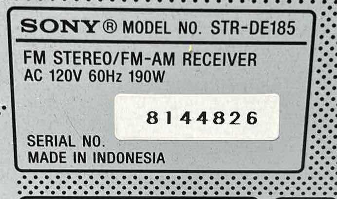 Photo 5 of SONY STEREO RECEIVER MODEL STR-DE185