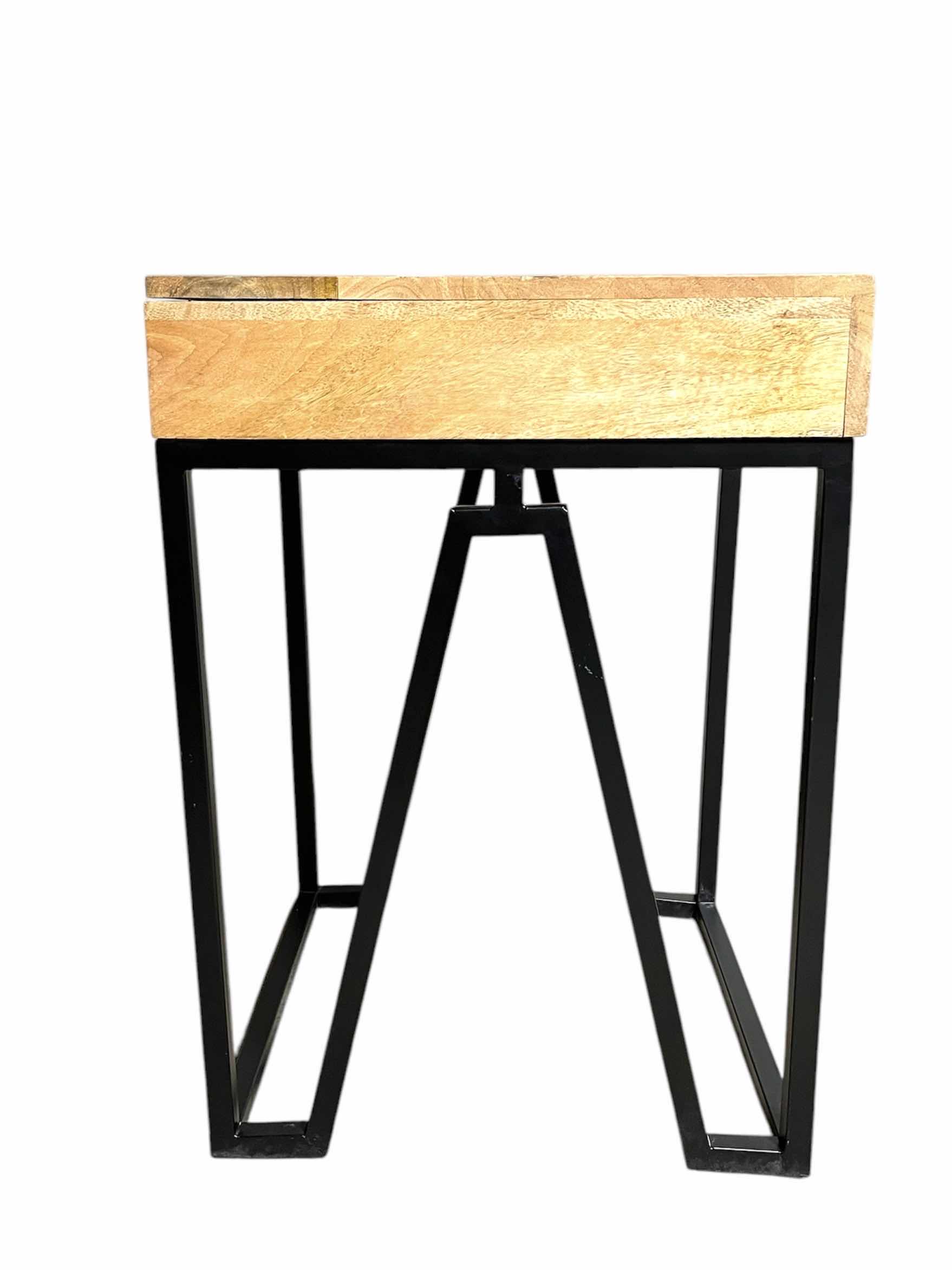 Photo 6 of MARIKA RUSTIC NATURAL WOOD TOP BLACK METAL BASE NIGHTSTAND 18” X 20” H20”