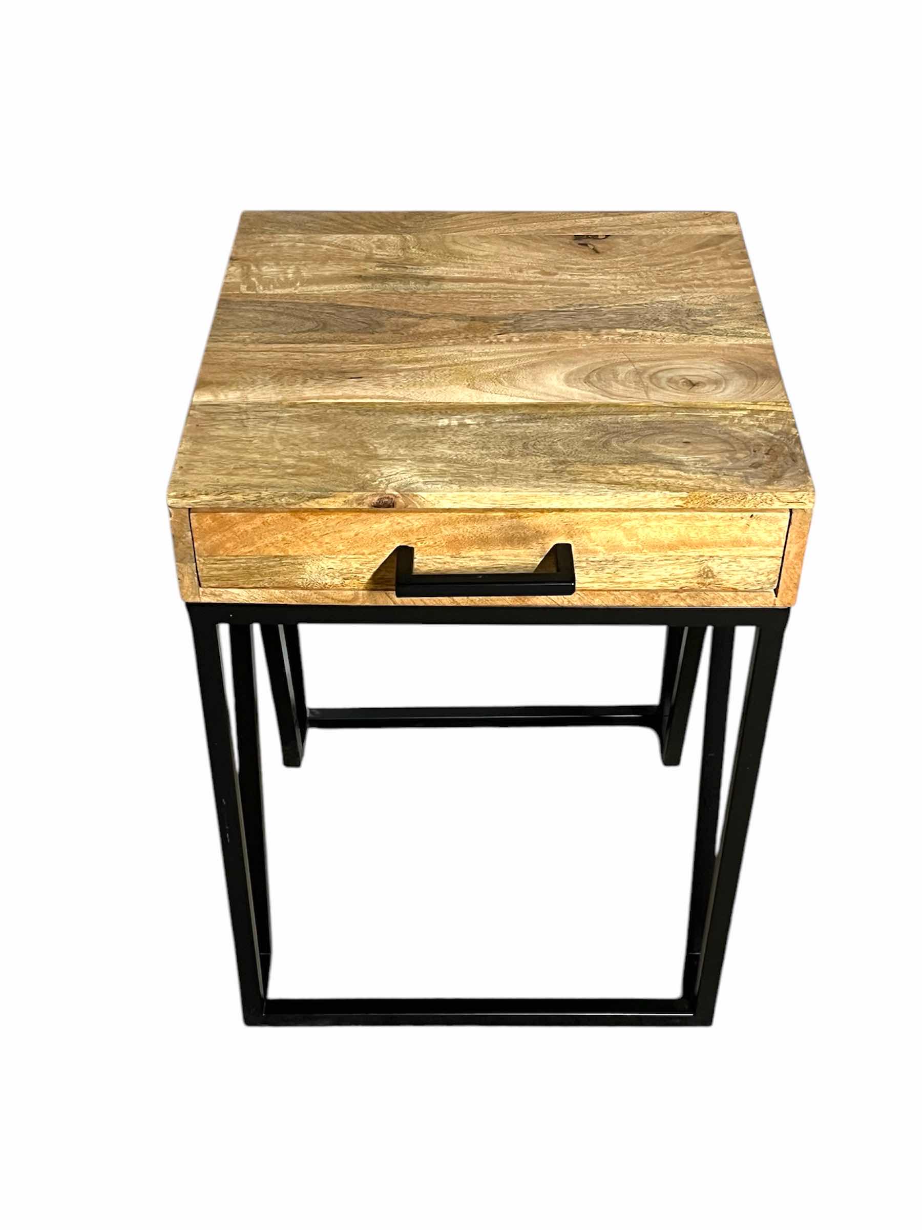 Photo 1 of MARIKA RUSTIC NATURAL WOOD TOP BLACK METAL BASE NIGHTSTAND 18” X 20” H20”