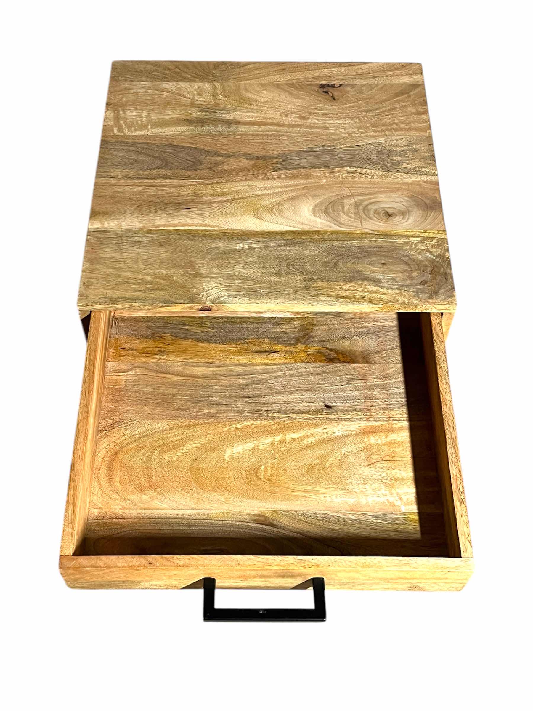 Photo 1 of MARIKA RUSTIC NATURAL WOOD TOP BLACK METAL BASE NIGHTSTAND 18” X 20” H20”