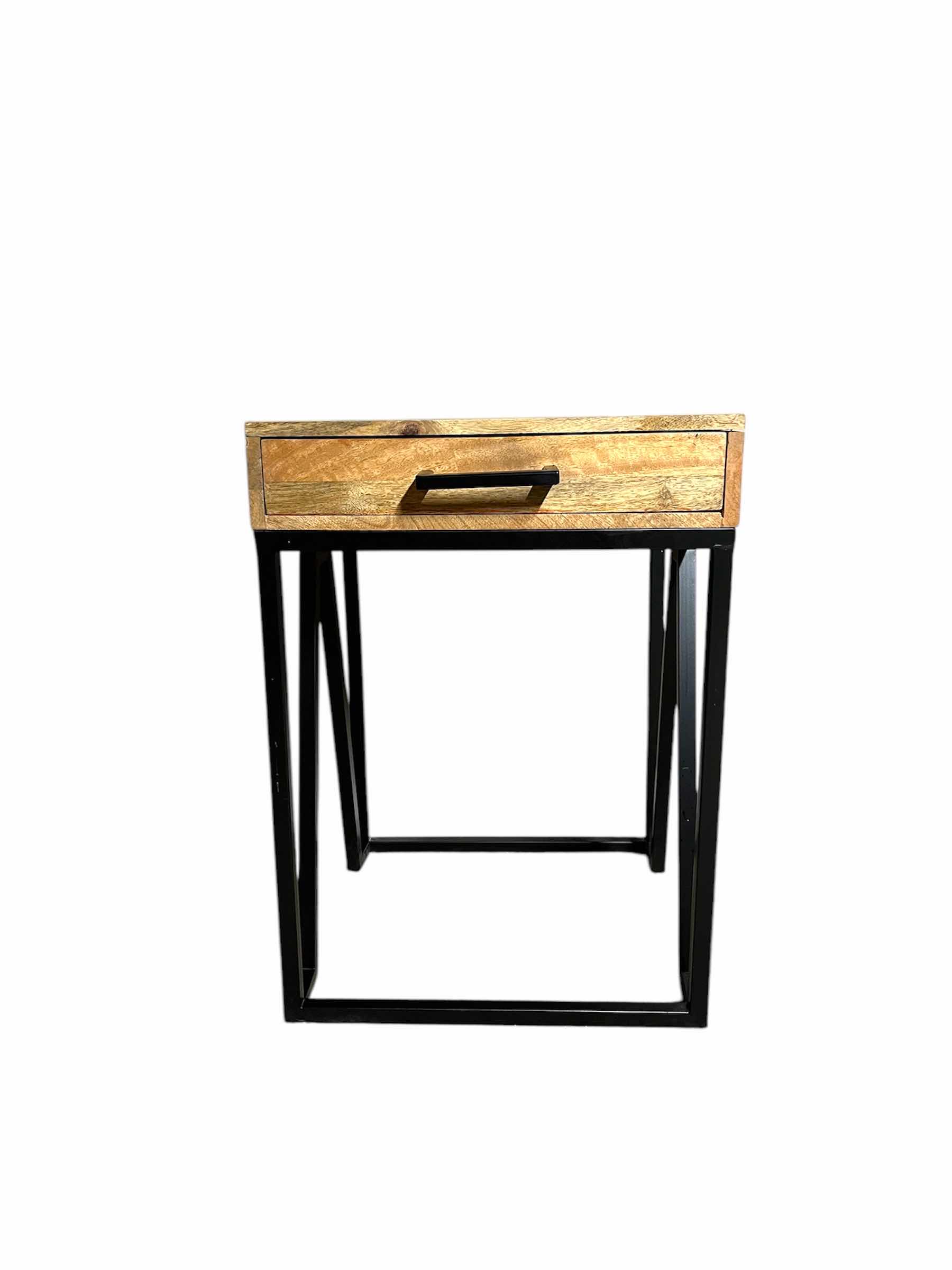 Photo 2 of MARIKA RUSTIC NATURAL WOOD TOP BLACK METAL BASE NIGHTSTAND 18” X 20” H20”