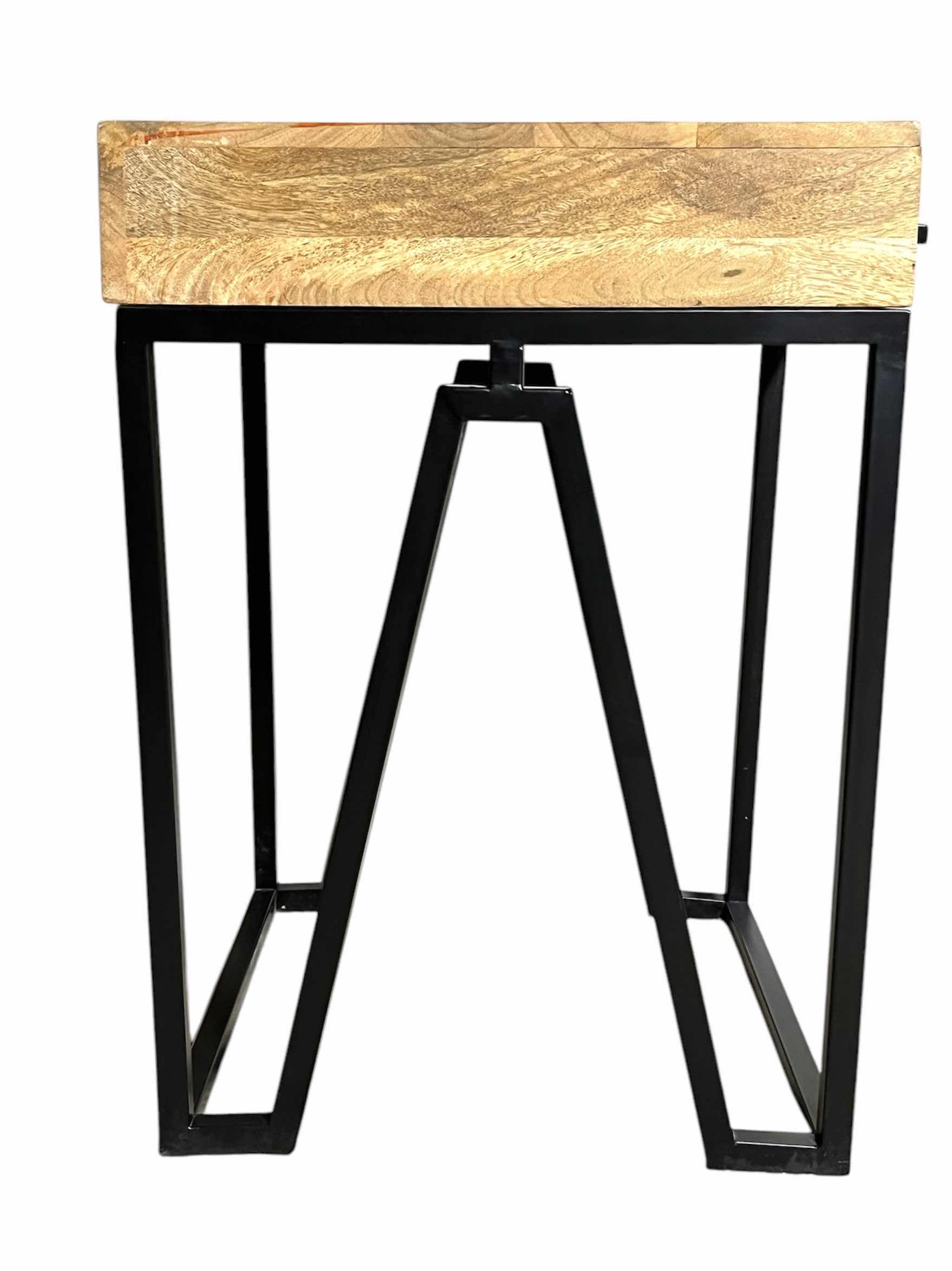 Photo 3 of MARIKA RUSTIC NATURAL WOOD TOP BLACK METAL BASE NIGHTSTAND 18” X 20” H20”