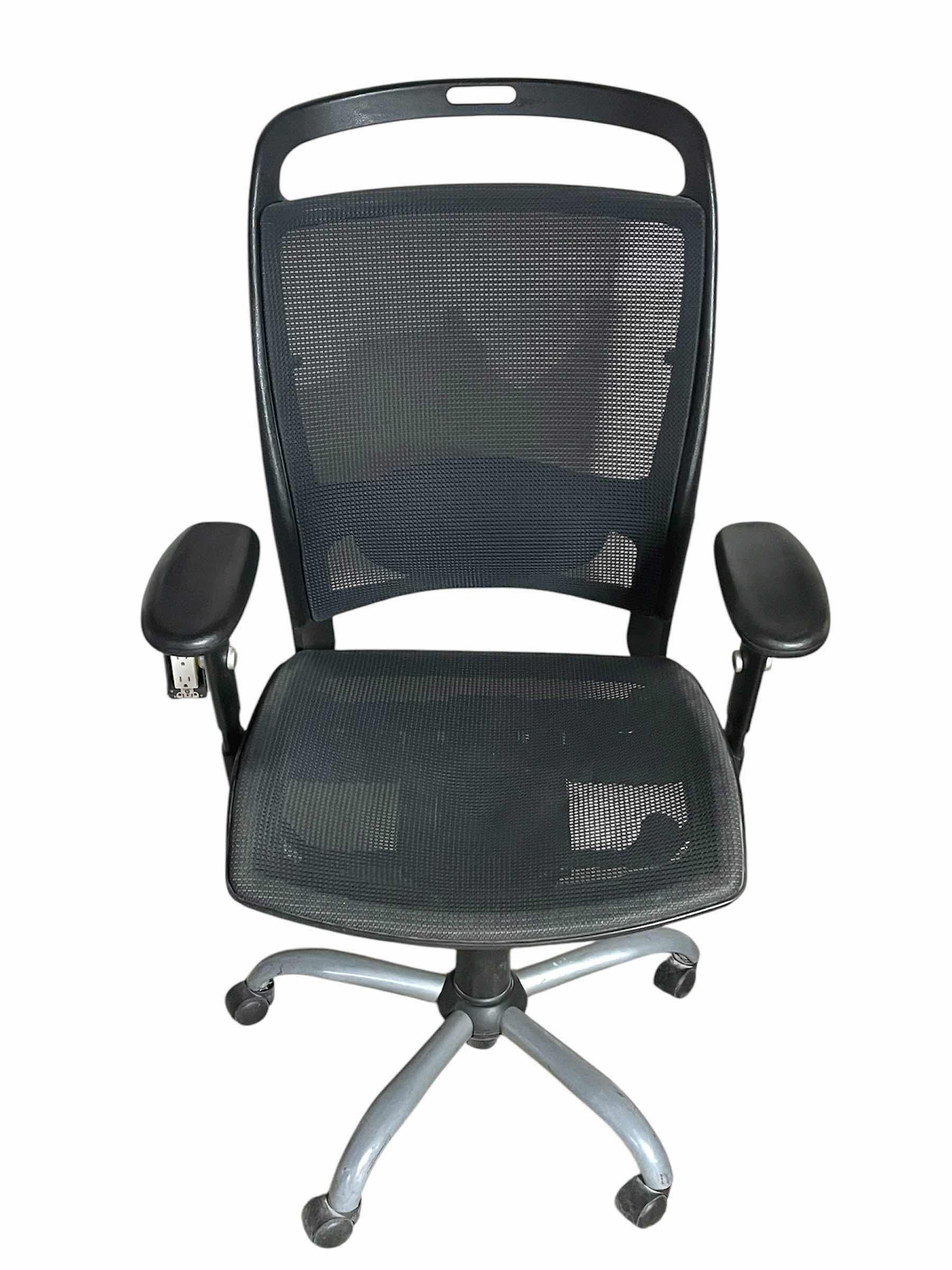 Photo 1 of MERRYFAIR FULKRUM BLACK MESH ROLLING OFFICE CHAIR 27” X 25” H48”