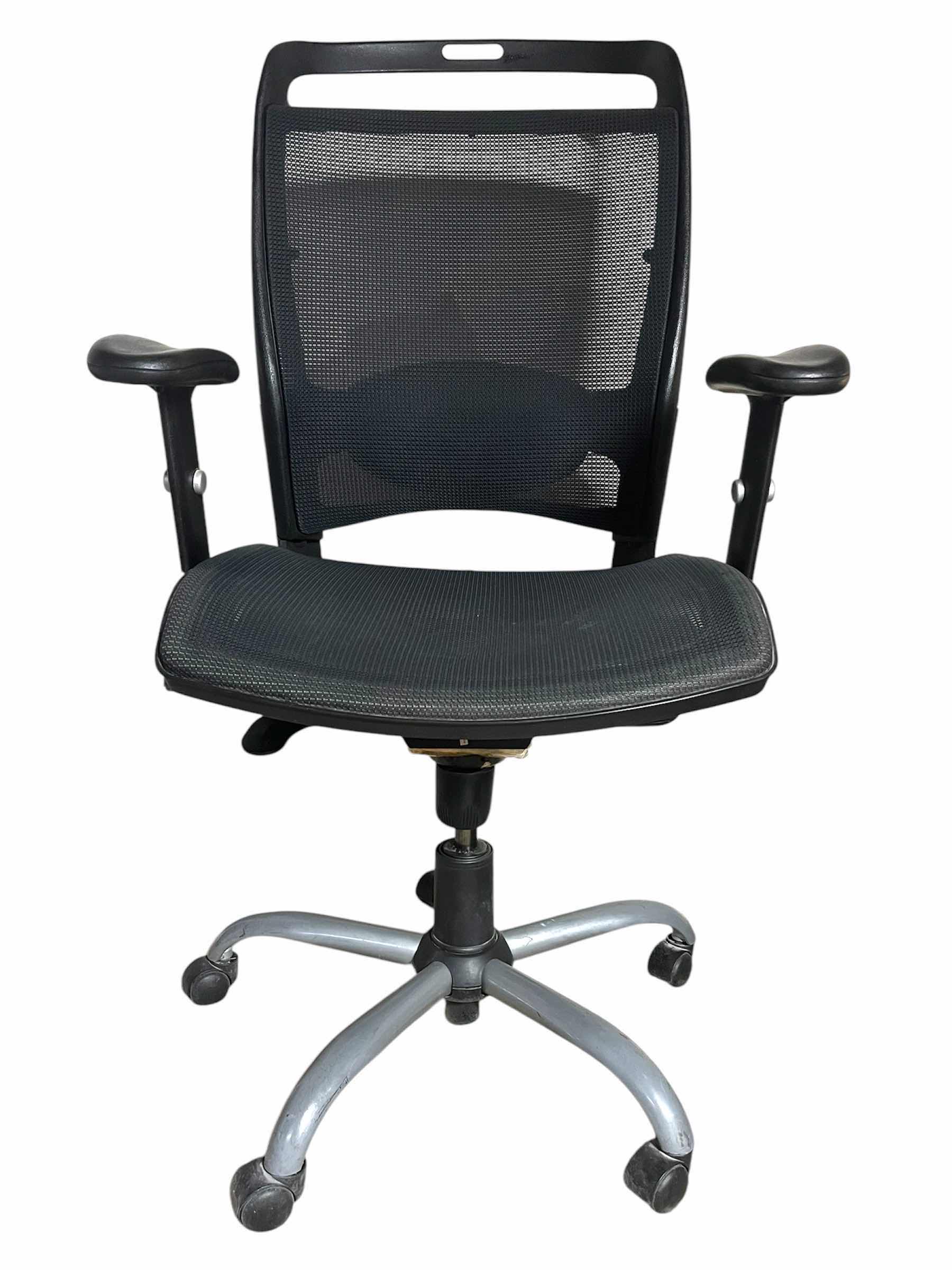 Photo 1 of MERRYFAIR FULKRUM BLACK MESH ROLLING OFFICE CHAIR 27” X 25” H48”