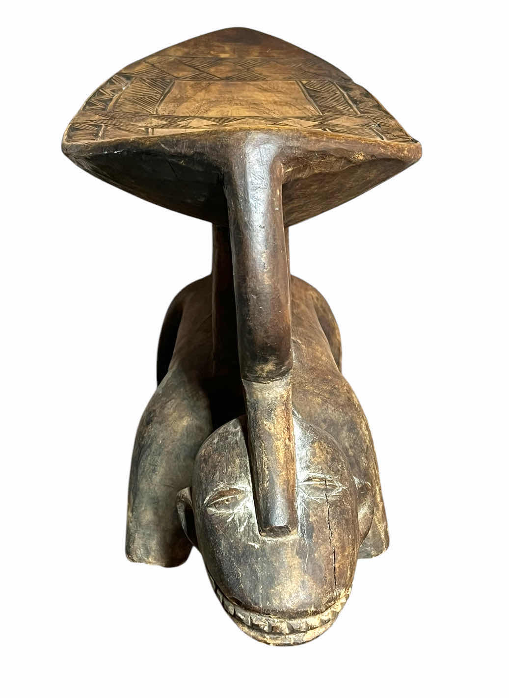 Photo 2 of DOGON ZOOMORPHIC WOOD CARVED STOOL/HEADREST MALI, WEST AFRICAN TRADITIONAL ARTIFACT 21.5” X 8.25” H11”