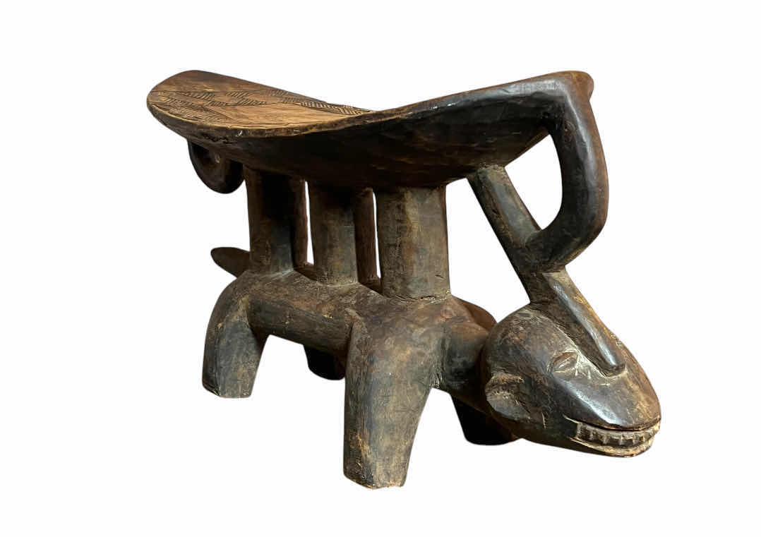 Photo 1 of DOGON ZOOMORPHIC WOOD CARVED STOOL/HEADREST MALI, WEST AFRICAN TRADITIONAL ARTIFACT 21.5” X 8.25” H11”