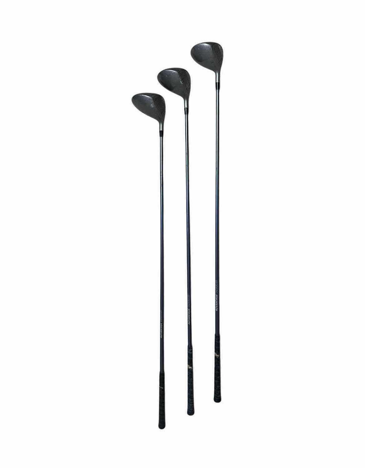 Photo 1 of ACER SERIES KEEL SOLE ADVANTAGE TOUR SERIES 3500 GRAPHITE GOLF DRIVERS 1, 3, 5 W GOLF CLUB SLEEVES (3)