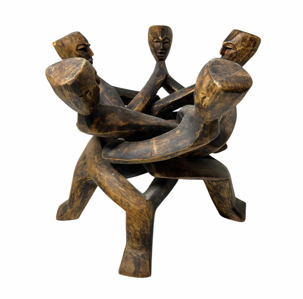 Photo 1 of AFRICAN HAND CARVED WOOD UNITY CIRCLE SCULPTURE 14” X 12”