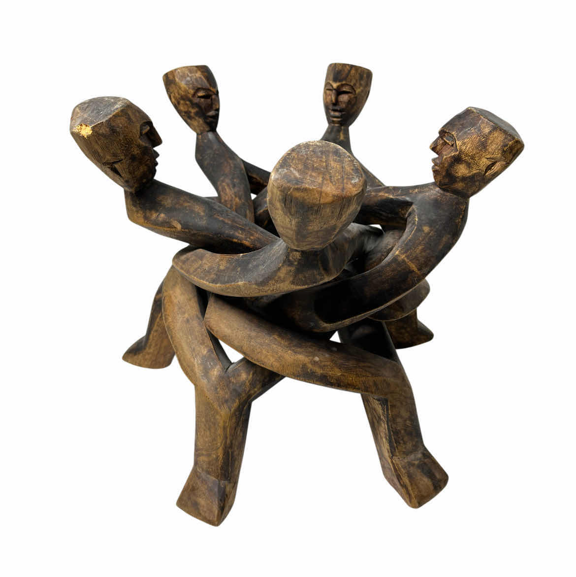 Photo 1 of AFRICAN HAND CARVED WOOD UNITY CIRCLE SCULPTURE 14” X 12”