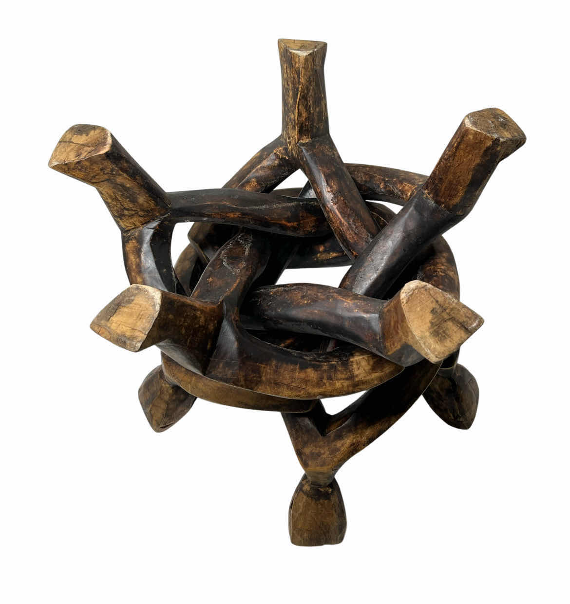 Photo 1 of AFRICAN HAND CARVED WOOD UNITY CIRCLE SCULPTURE 14” X 12”