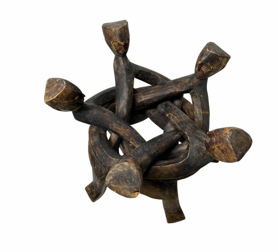 Photo 1 of AFRICAN HAND CARVED WOOD UNITY CIRCLE SCULPTURE 14” X 12”